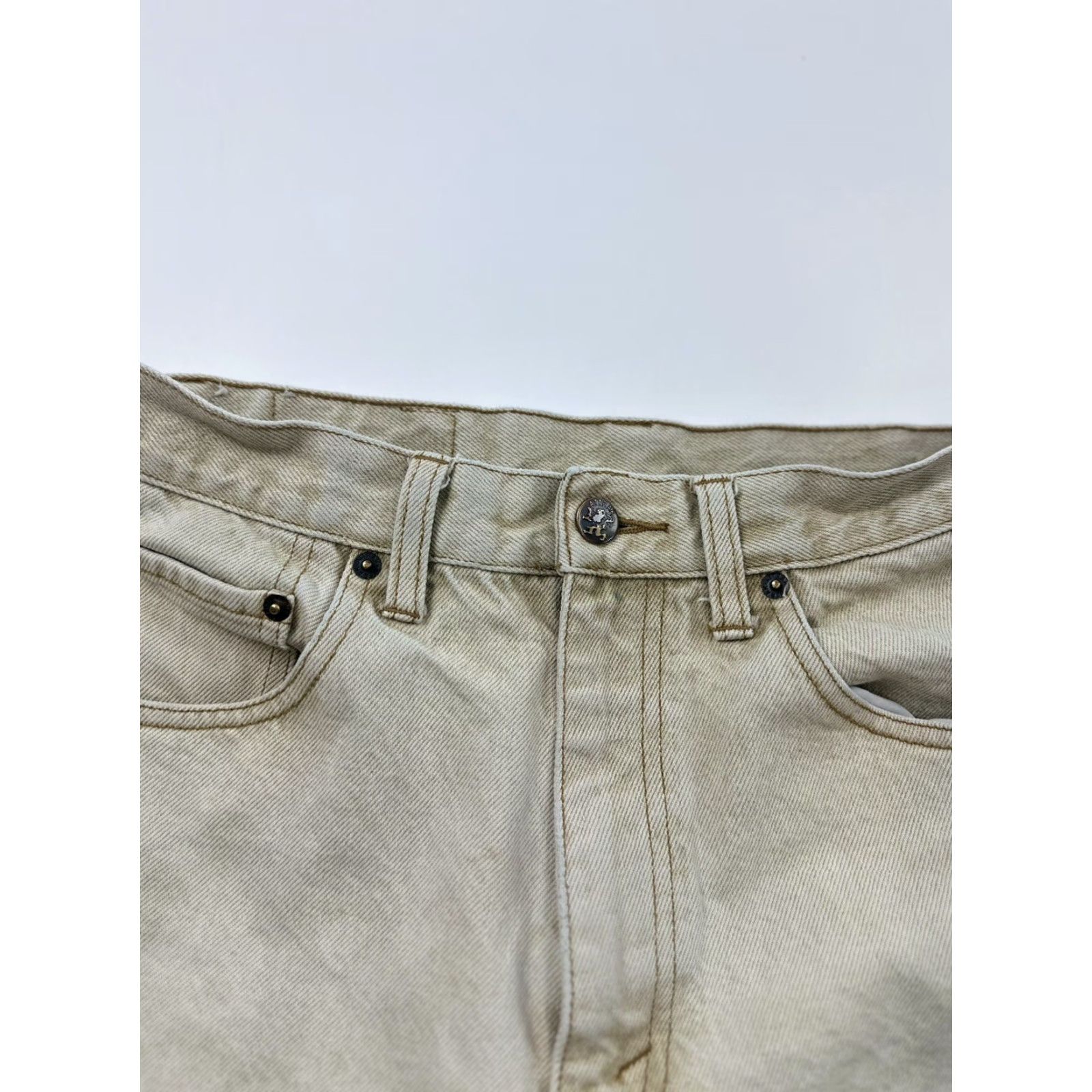 Denime VINTAGE Attrak Jeans Mens 33X30 Beige Denim Jeans Mid Rise Straight 5-Pocket Cotton Belt Loops Logo Button Mens Size US 33 - 6 Thumbnail