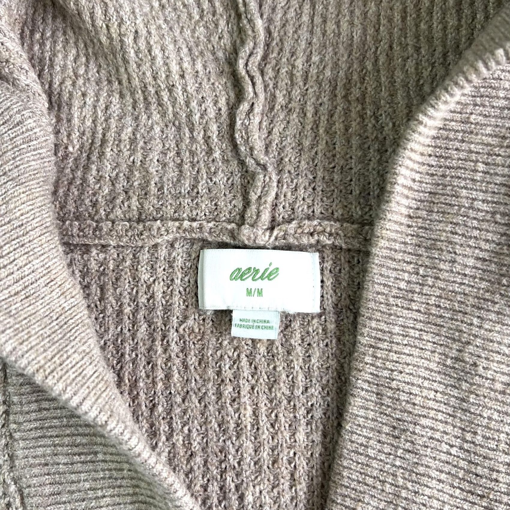 Vintage Aerie Womens Medium Beige Hooded Pullover Sweater Waffle Knit Cozy Top Size M / US 6-8 / IT 42-44 - 3 Thumbnail