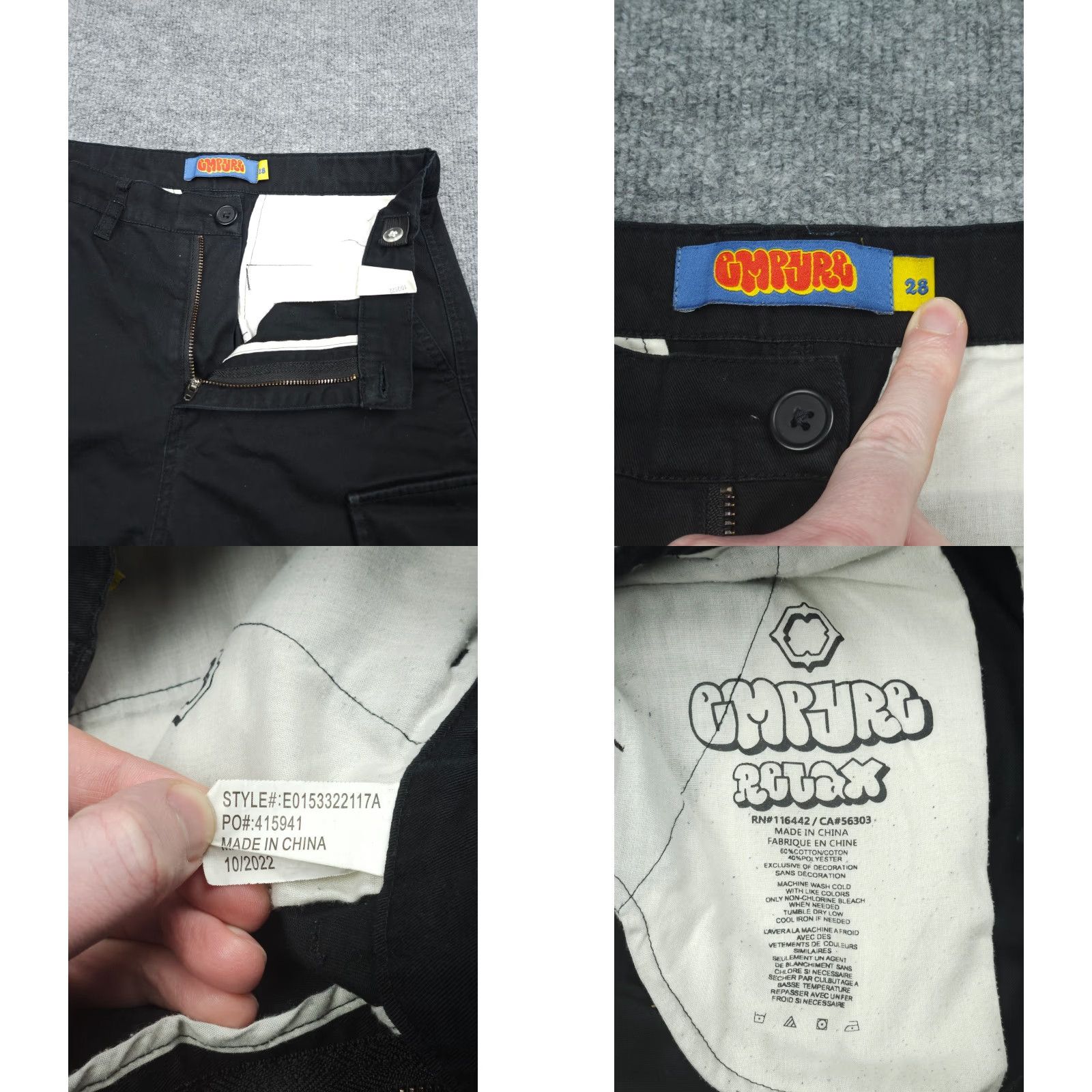 Empyre Empyre Cargo Pants Men's 28 ( FITS 28 x 25) *HEMMED* Black Casual Workwear 5-Pocket Design Embroidered Logo Zipper Cotton Relaxed Straight Pants Mens Size US 28 / EU 44 - 8 Thumbnail