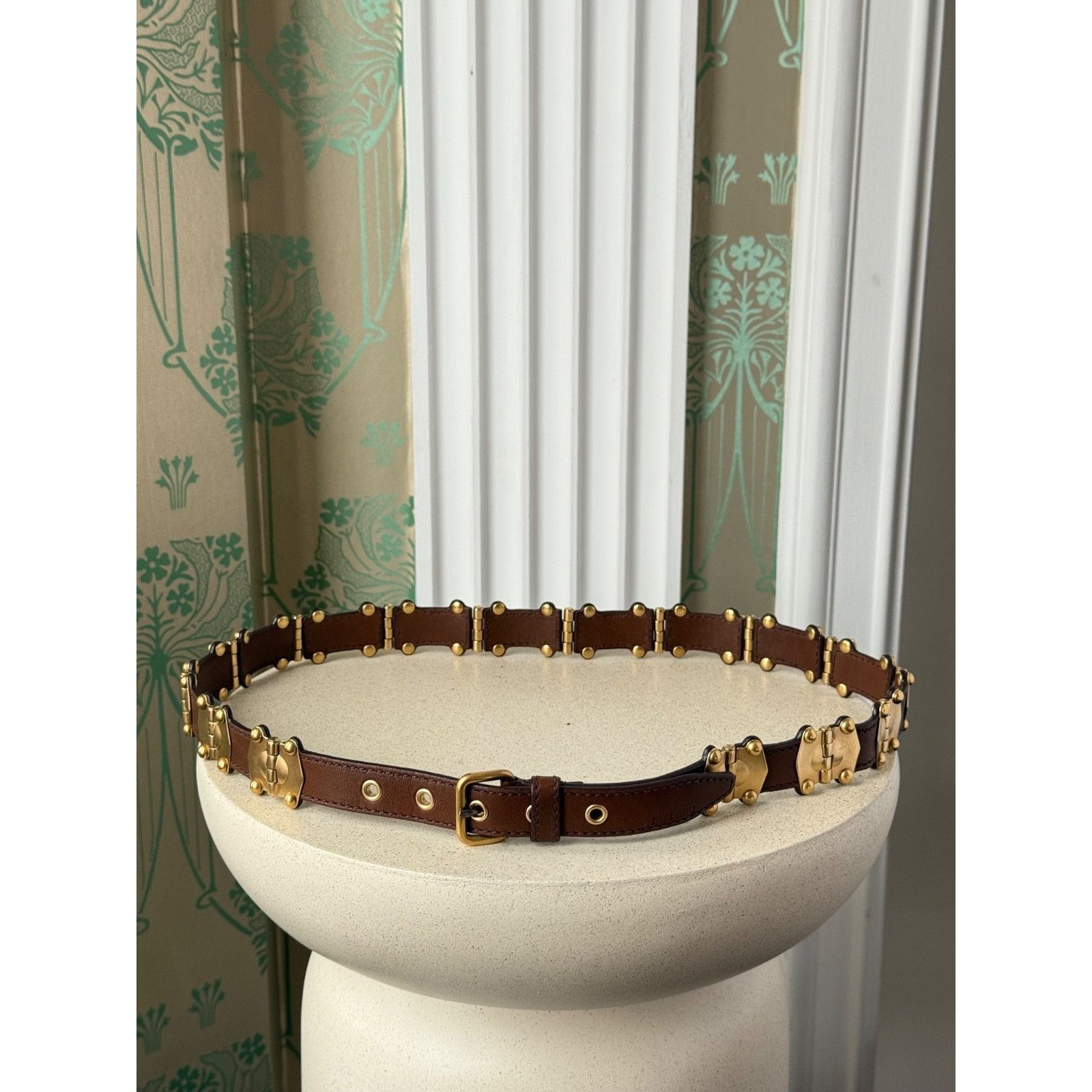 Miu Miu Miu Miu Leather Studded Grommet Buckle Brown Gold Belt 90/36 Size ONE SIZE - 3 Thumbnail