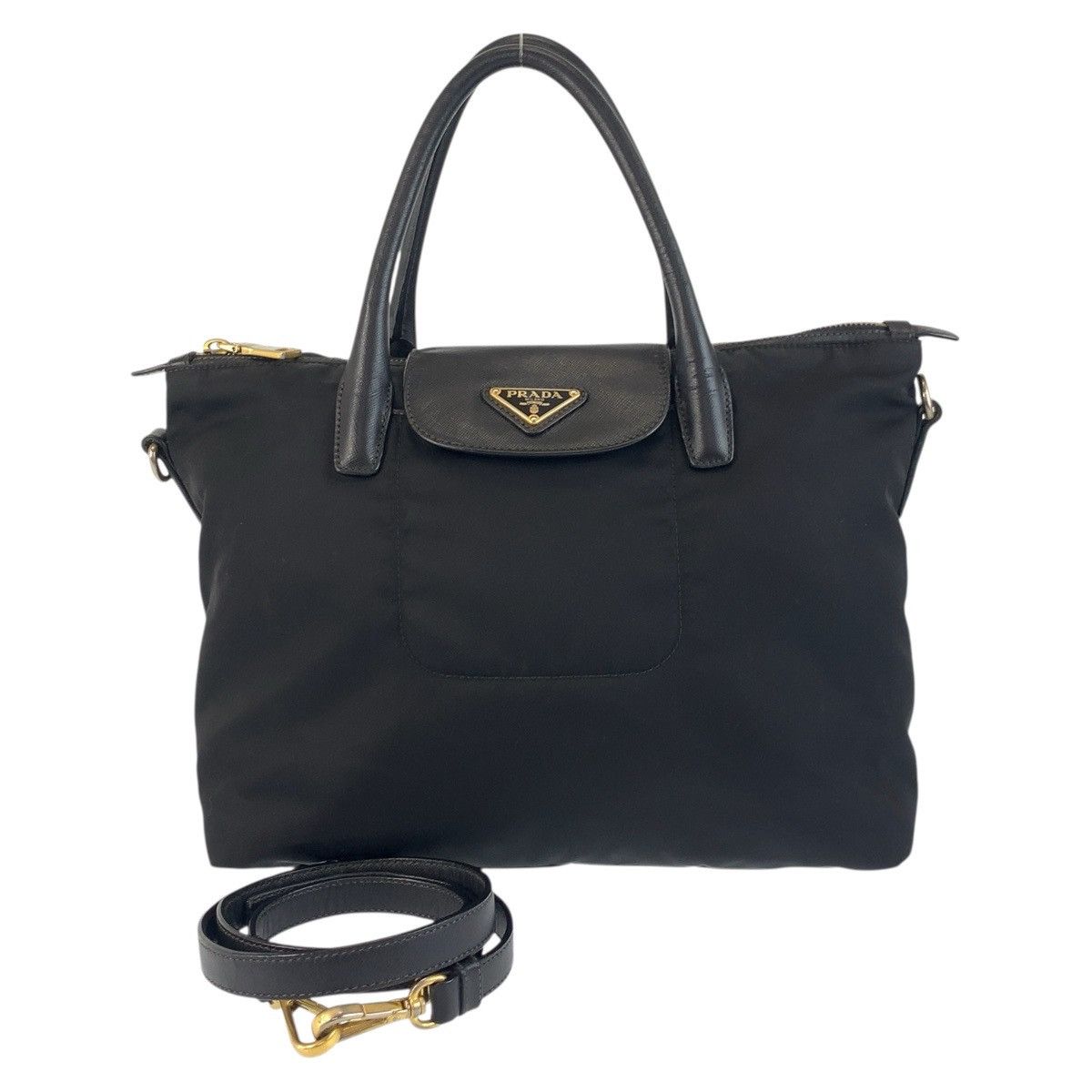 Prada Prada Tessuto Nylon Leather 2Way Bag Leather Shoulder Bag in Black, Women's