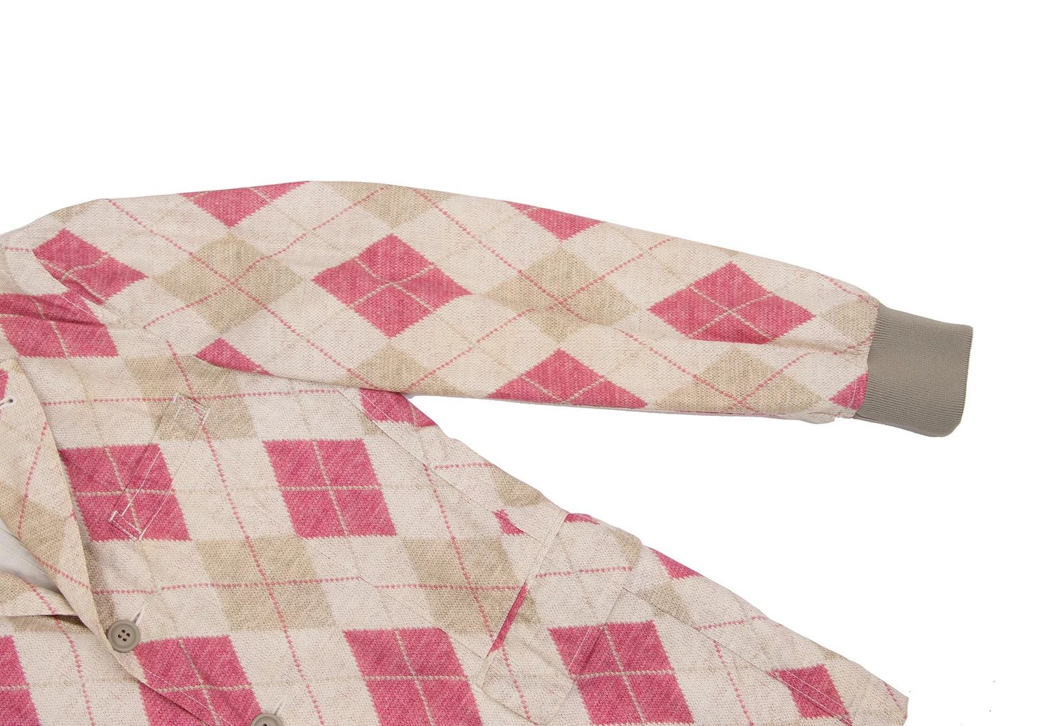 Comme des Garcons Homme Plus Cotton Argyle Knit Transfer Print Jacket Beige Pink S Size US S / EU 44-46 / 1 - 8 Thumbnail