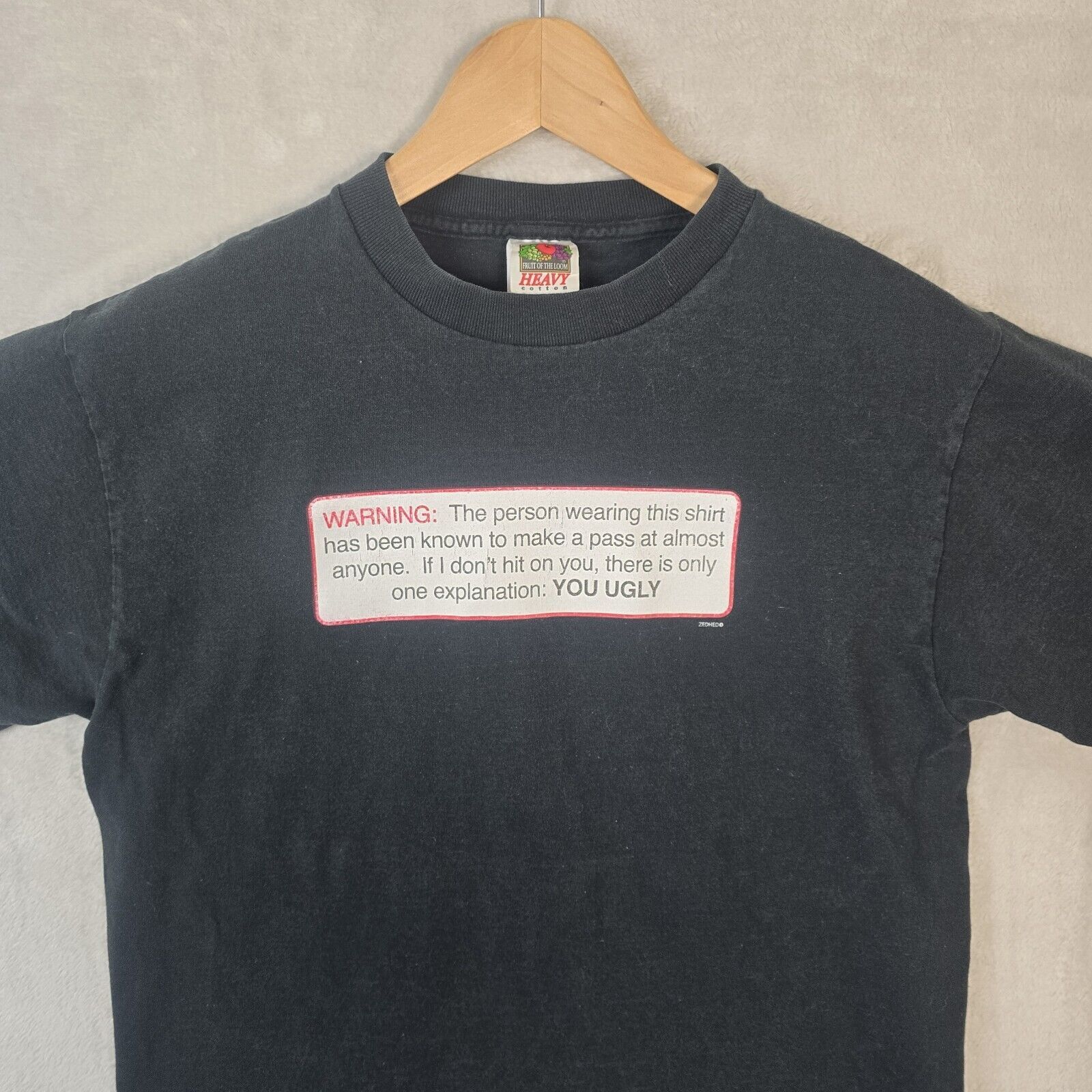 Fruit Of The Loom Vtg WARNING "If I Don't Hit On You You're Ugly" Shirt Size M Size US M / EU 48-50 / 2 - 3 Thumbnail