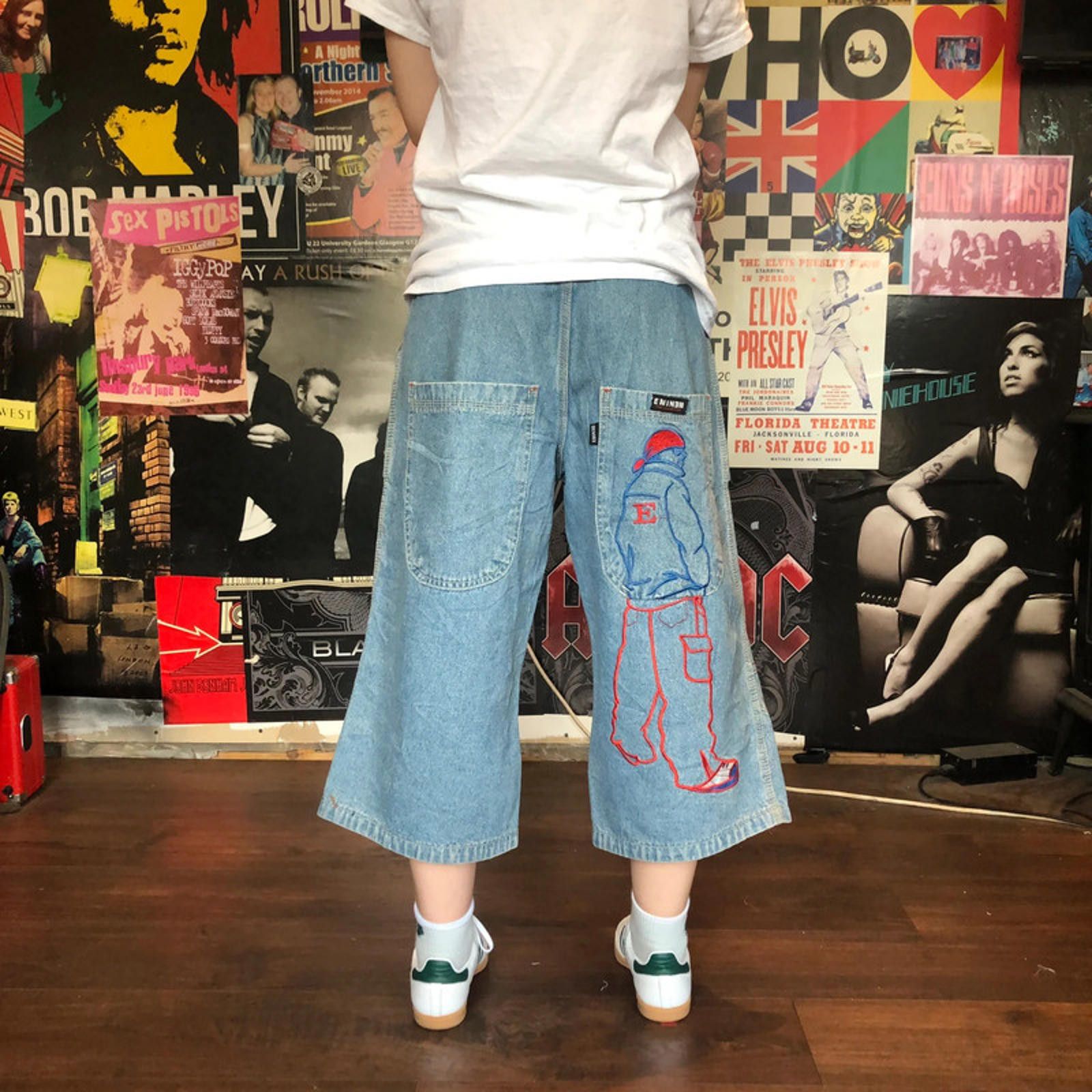 Eminem Faded Blue wash unique embroidered Eminem baggy jorts Size US 30 / EU 46 - 6 Thumbnail