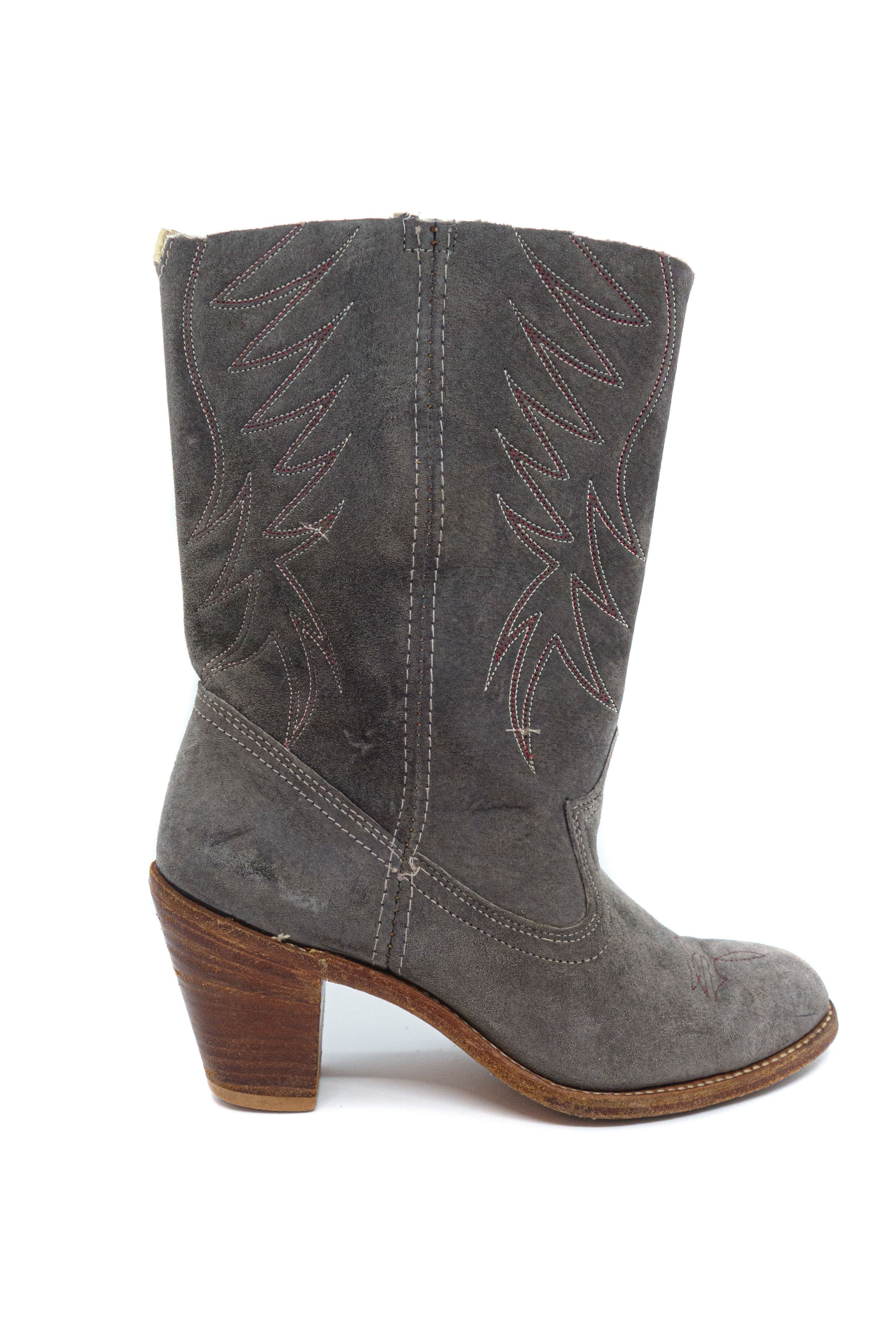 Acme Clothing 00S Cowboy Suede Boots Made in USA Vintage Size US 7.5 / IT 37.5 - 2 Thumbnail