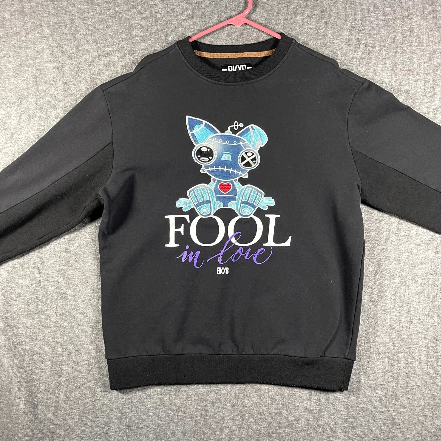 Vintage BKYS Sweatshirt Mens XL Black Fool In Love Robot Cat Graphic Pullover Crewneck Size US XL / EU 56 / 4 - 4 Thumbnail