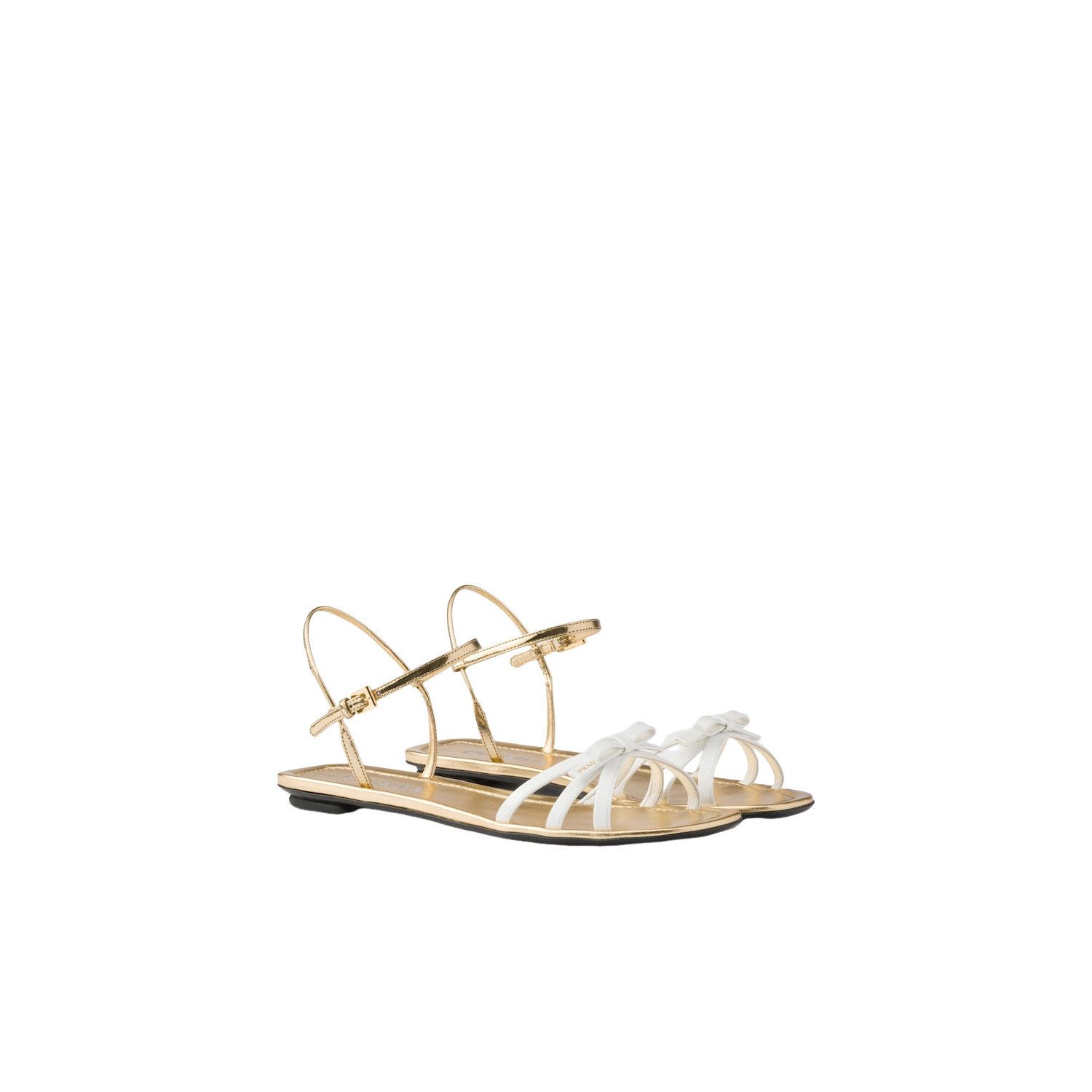 Prada PRADA $1100 White Flat metallic leather sandals New & Authen Size US 7.5 / IT 37.5 - 1 Thumbnail