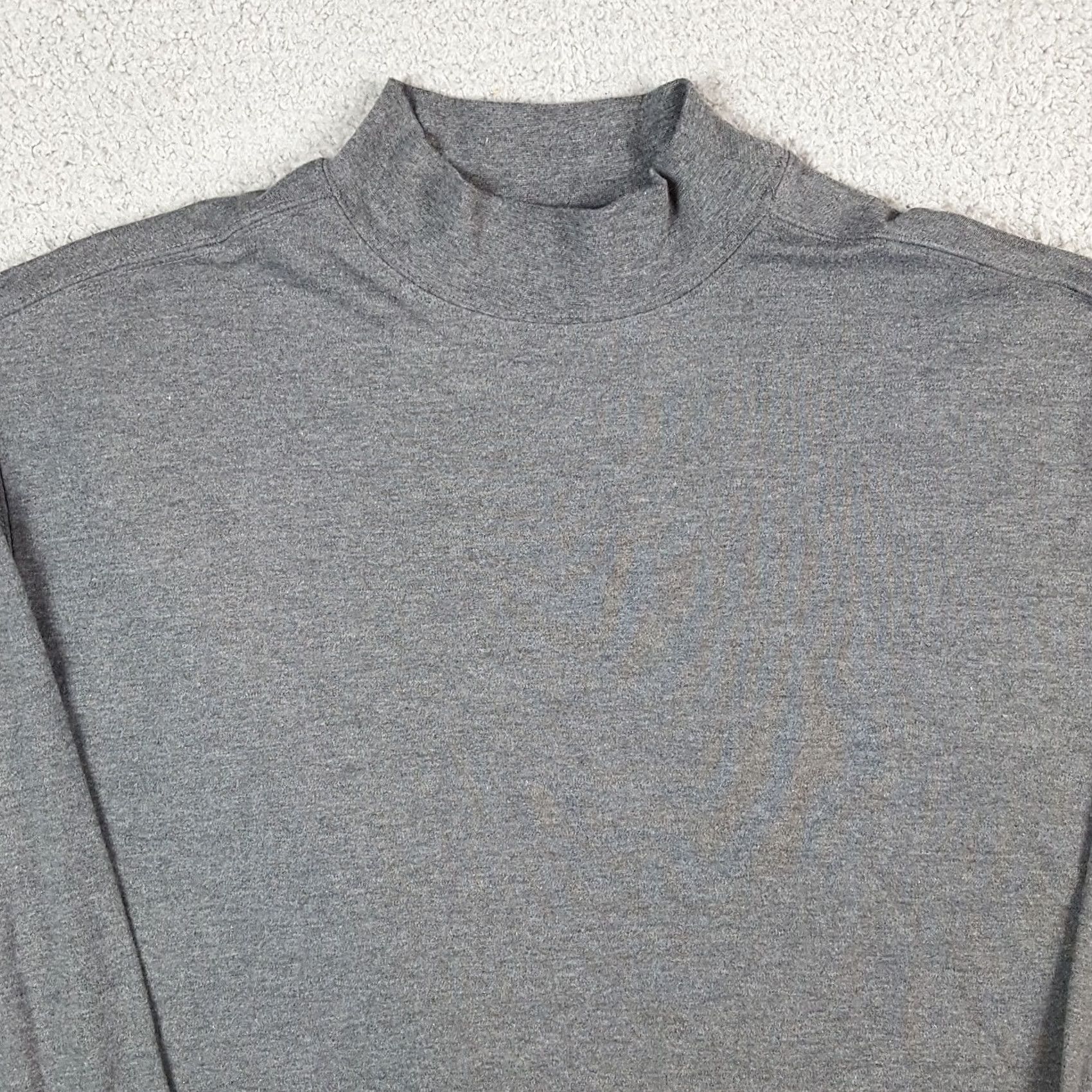 Vintage VINTAGE Glen Echo Gray Knit Mock Neck T-Shirt Men L Long Sleeve Casual Dress Golf Shirt Size 42R - 2 Thumbnail