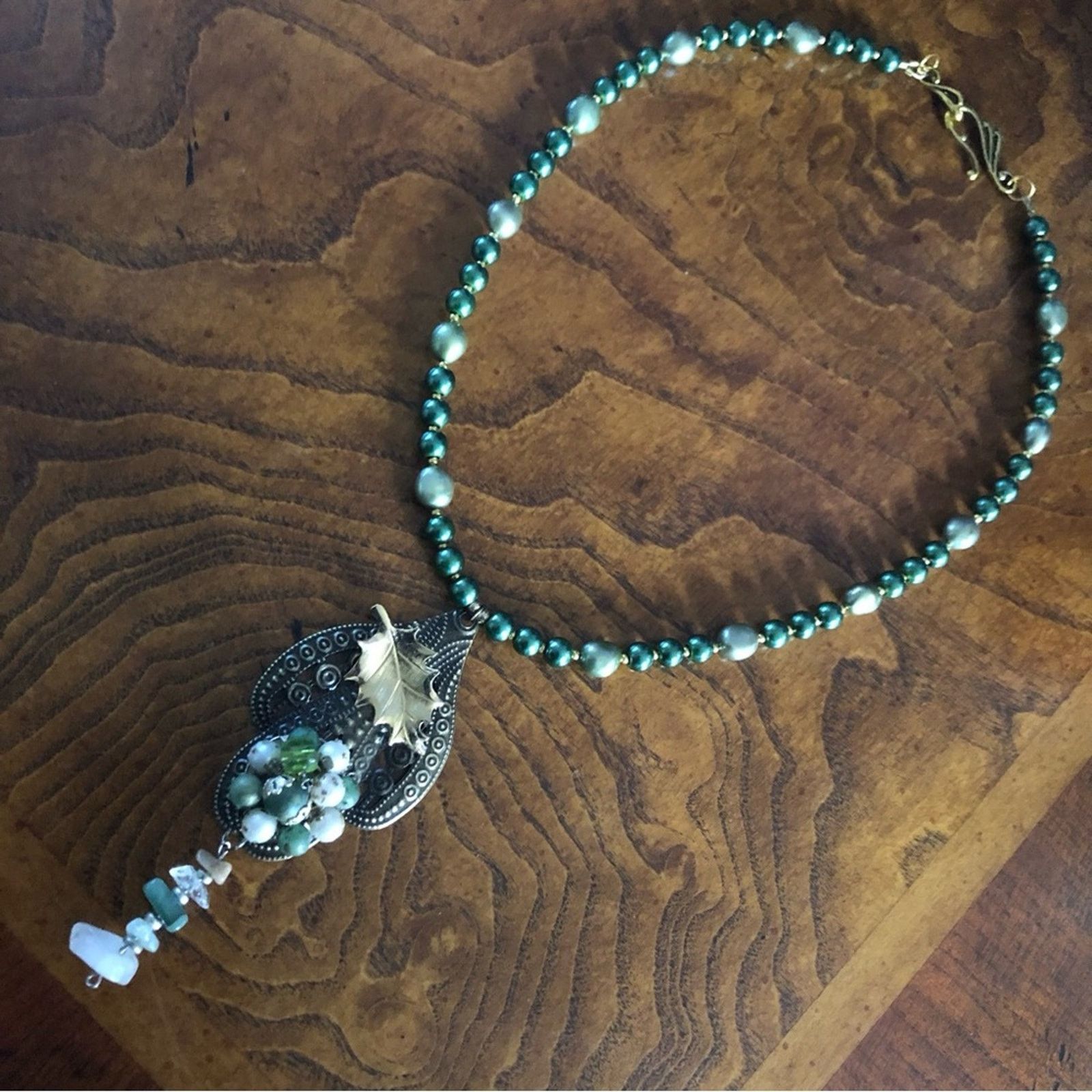 Handmade Handcrafted repurpose sage freshwater Pearl necklace Size ONE SIZE - 8 Thumbnail