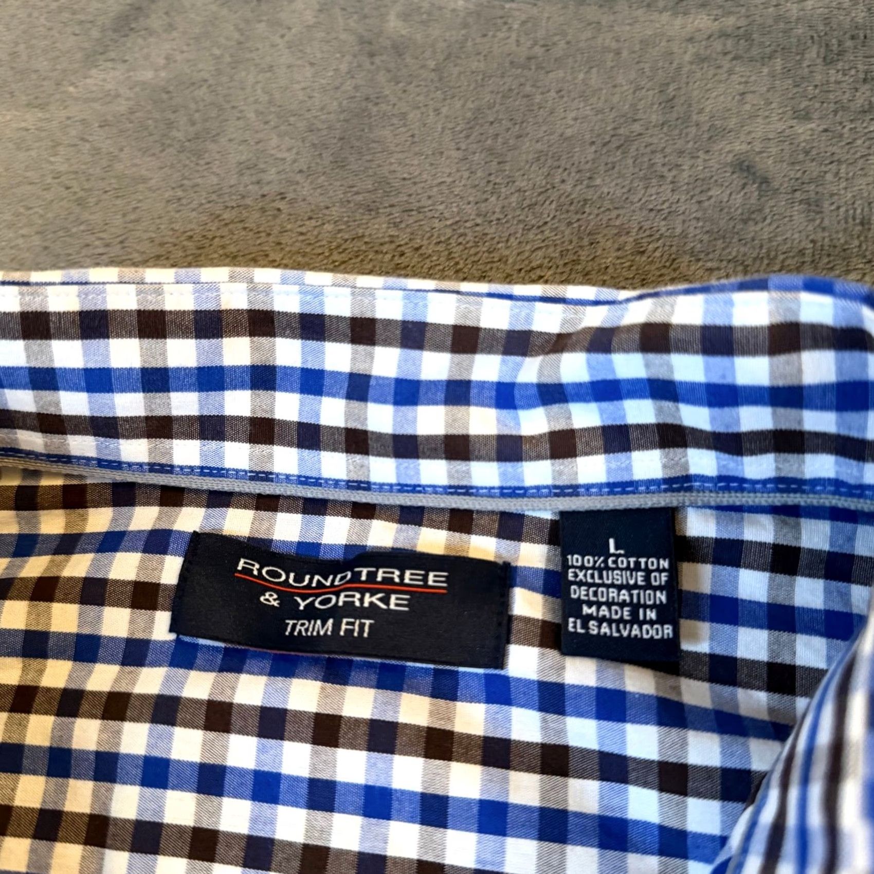 Roundtree & Yorke Roundtree & Yorke Button-Up Shirt Mens Large Blue Brown Check Cotton Slim Fit Button-Down Collar Chest Pocket Pockets Casual Workwear BTY Size US L / EU 52-54 / 3 - 2 Thumbnail