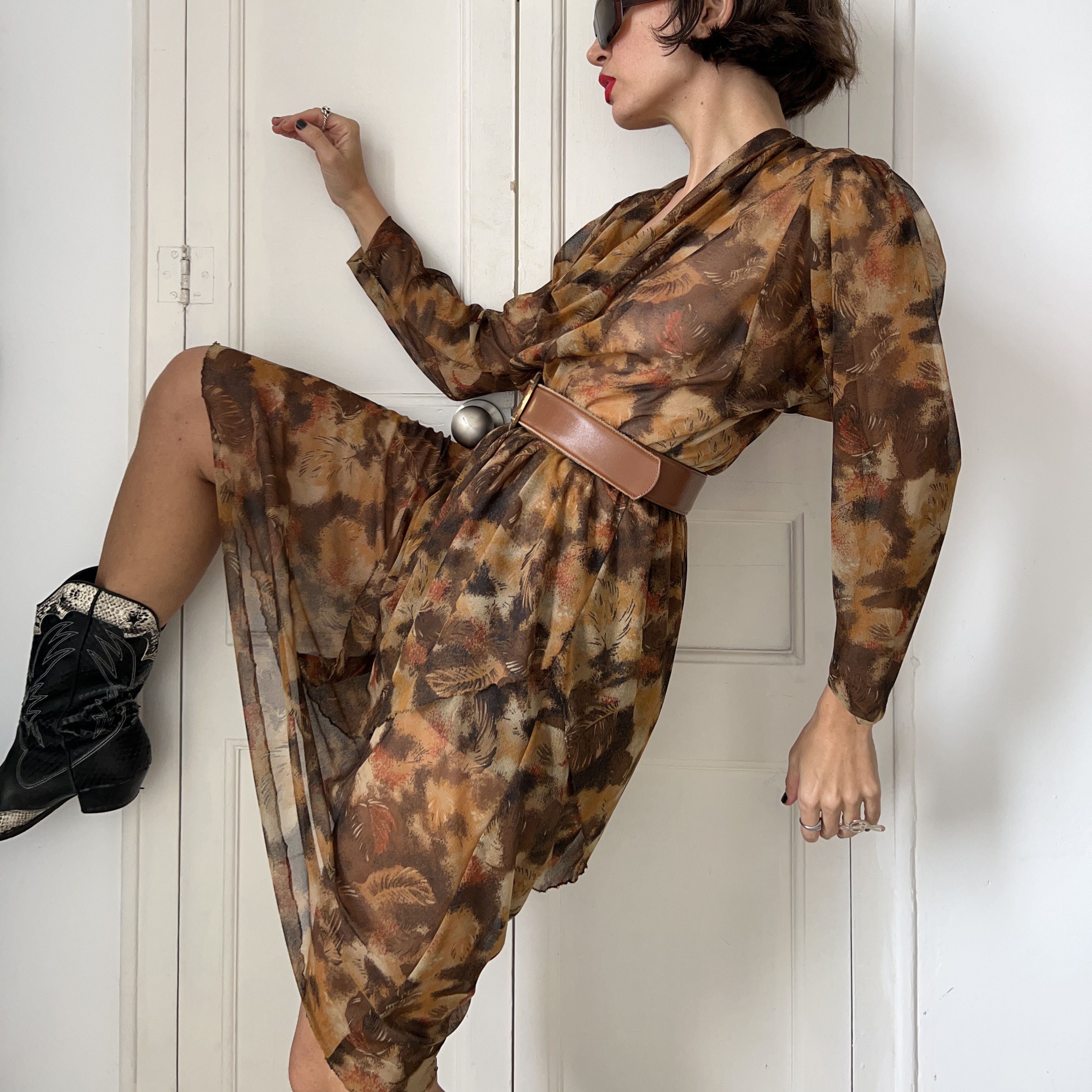 Vintage Vintage 80s Sheer Cowl Neck Dress Size L / US 10 / IT 46 - 4 Thumbnail