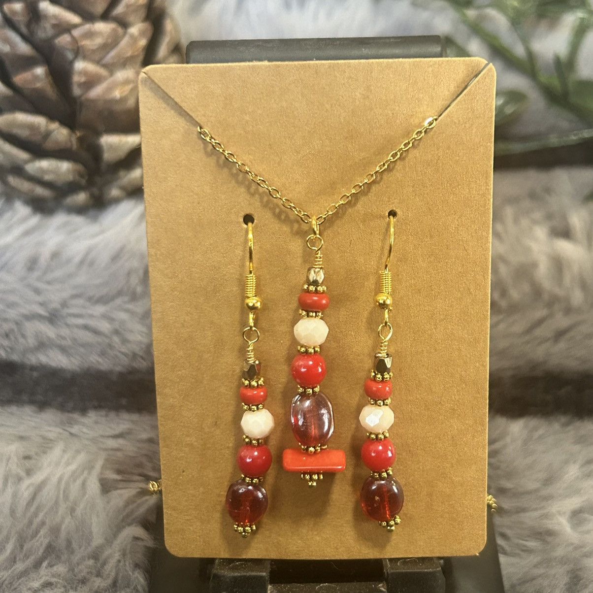 Handmade Handcrafted elegant ruby glass red coral necklace set Size ONE SIZE - 2 Thumbnail