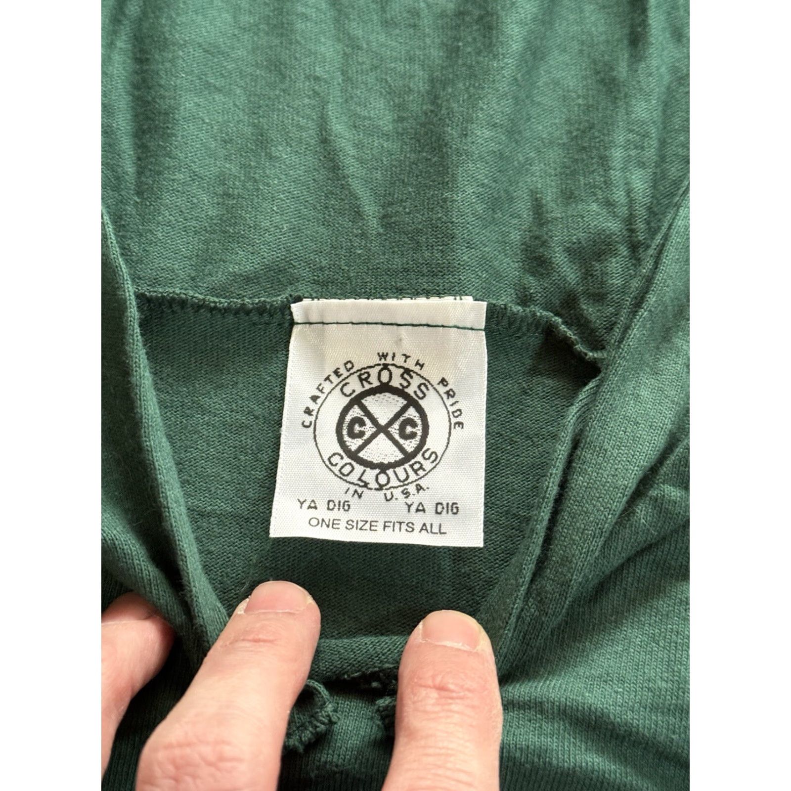 Vintage VINTAGE Cross Colours T-Shirt Hooded Shirt Men XL Green 90s Hip Hop Logo Graphic Print Short Sleeve Crew Neck Machine Washable Cotton United States Size US XL / EU 56 / 4 - 3 Thumbnail