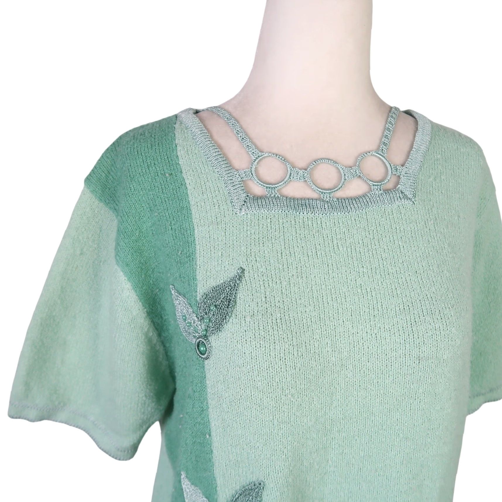 Vintage VINTAGE 90s Moffi International mint green cut-out knit sweater M Size M / US 6-8 / IT 42-44 - 2 Thumbnail