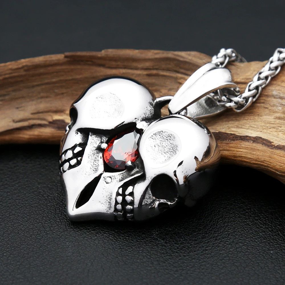 Other Vintage Love Heart Skull Red Gemstone Pendant Necklace Size ONE SIZE - 6 Thumbnail