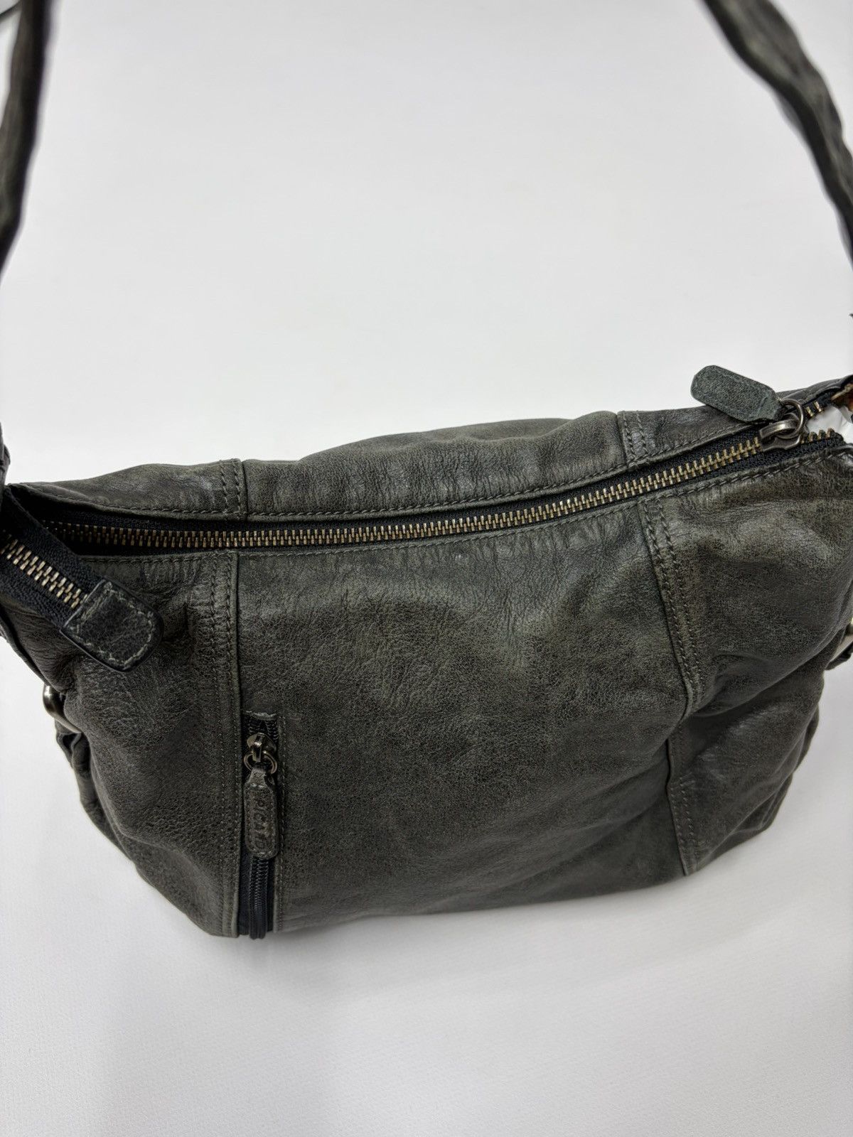 Hedi Slimane Distressed Leather Shoulder Bag Olive Vintage Slouchy Hobo Size ONE SIZE - 12 Thumbnail