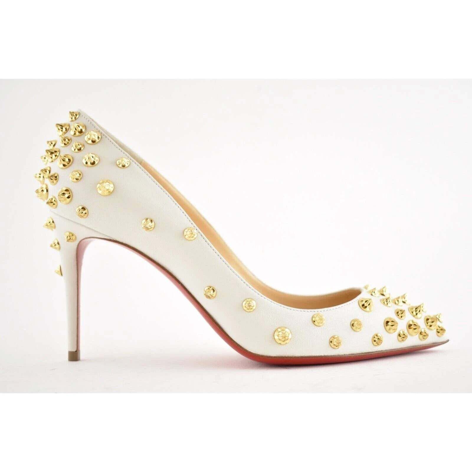 Christian Louboutin Aimantaclou 85 White Snow Gold Spike Pigalle Heel Pump 36.5 Size US 6.5 / IT 36.5 - 2 Thumbnail