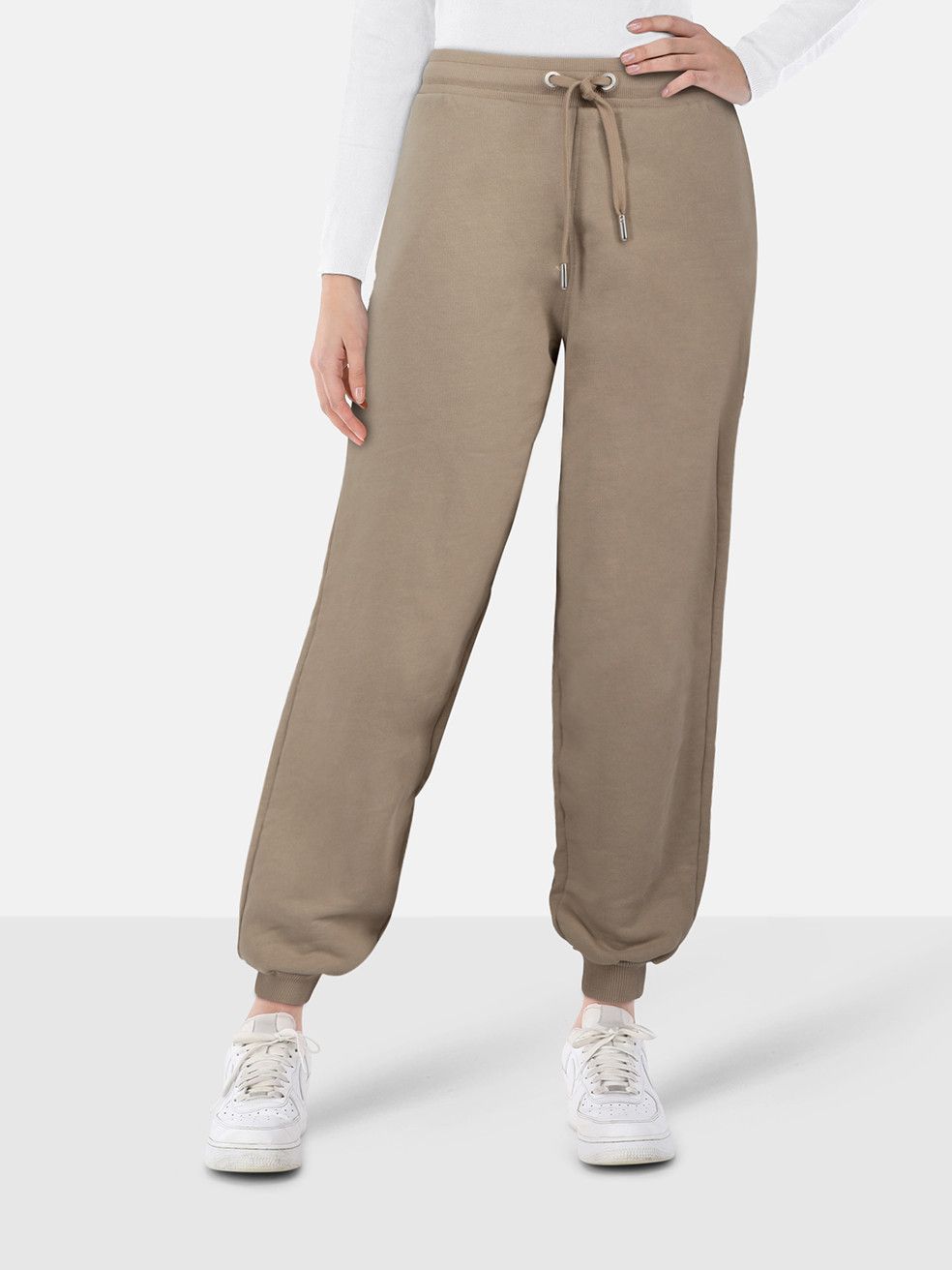Beige Logo Embroidery Joggers