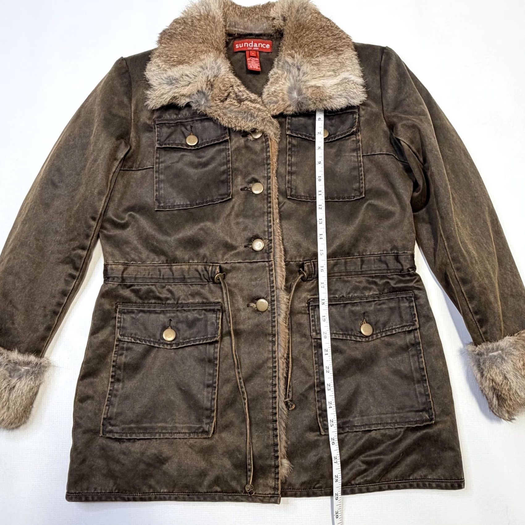 Vintage Sundance Coat Parka Womens Medium Brown Faux Fur Trim Hooded Mid-Length Jacket Size M / US 6-8 / IT 42-44 - 7 Thumbnail