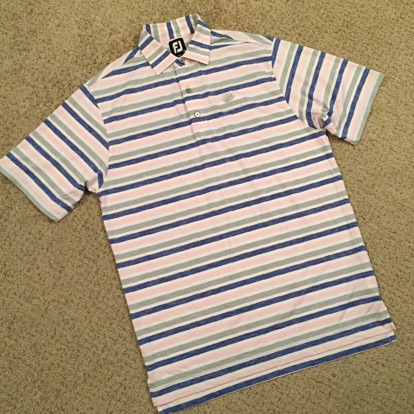 Footjoy FootJoy Polo Shirt Mens M Short Sleeve Striped Pink Blue Pattern Collared Polyester Blend Shirt Mens Size US M / EU 48-50 / 2 - 6 Thumbnail