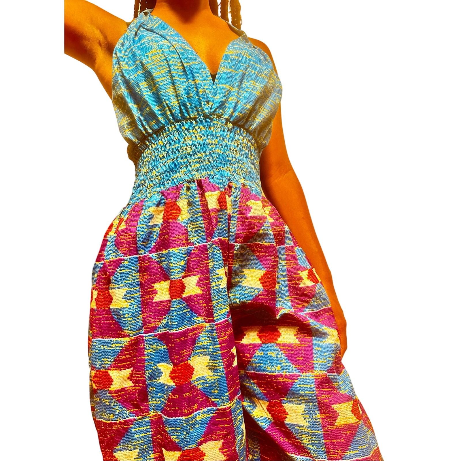 Other blue multi colored halter african print flowy jumpsuit Size 30" / US 8 / IT 44 - 3 Thumbnail