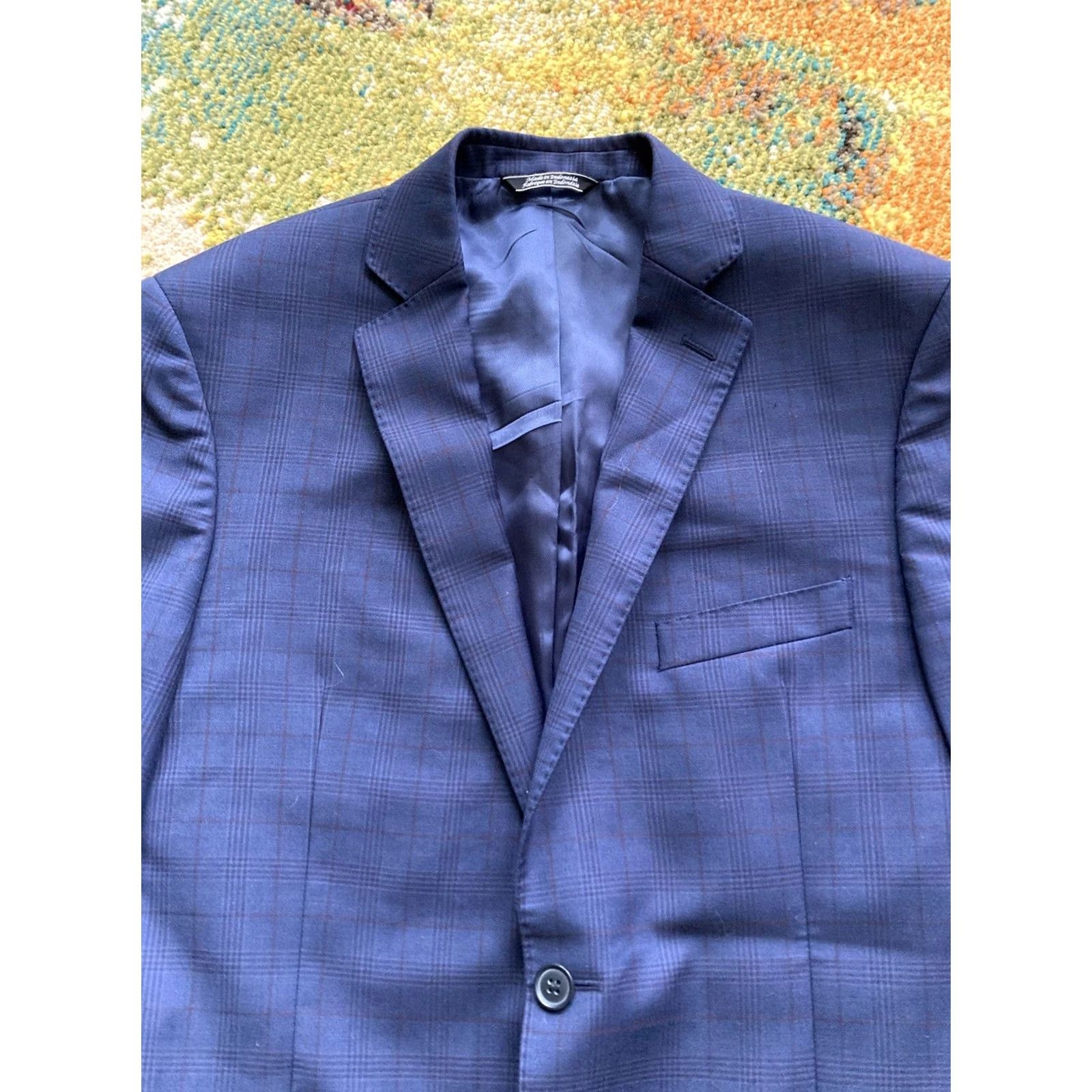 Saks Fifth Avenue Saks Fifth Avenue Blazer Mens 40R Navy Blue Plaid Wool Sports Jacket Size 40R - 4 Thumbnail
