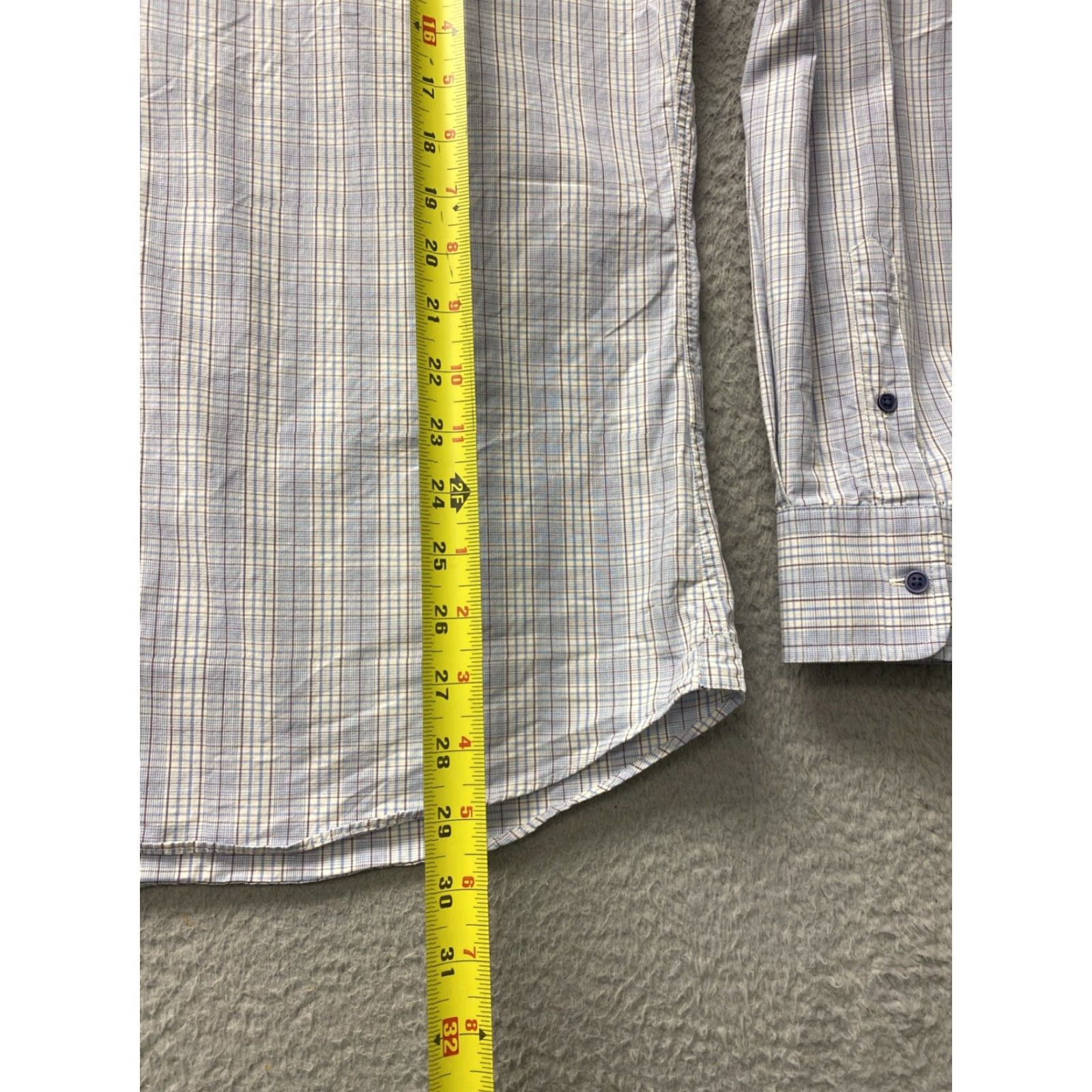 David Donahue VINTAGE David Donahue Dress Shirt Men 17 Blue Gingham Formal Business Casual Classic Fit Size 46R - 7 Thumbnail