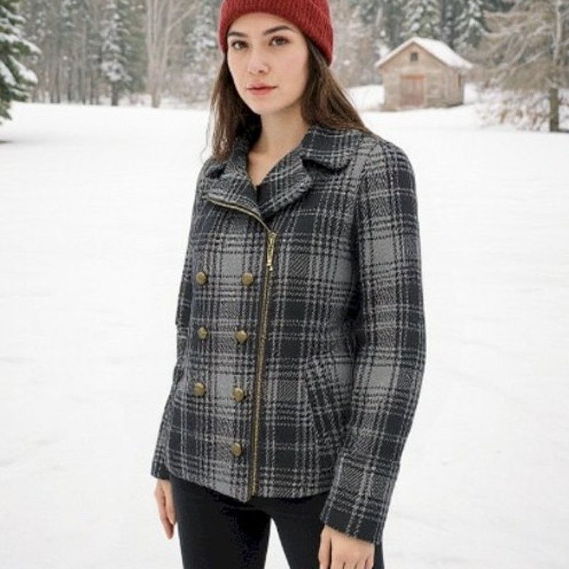 XOXO XOXO Faux Double Breast Asymmetrical zip Plaid Wool Jacket S Size S / US 4 / IT 40 - 1 Thumbnail