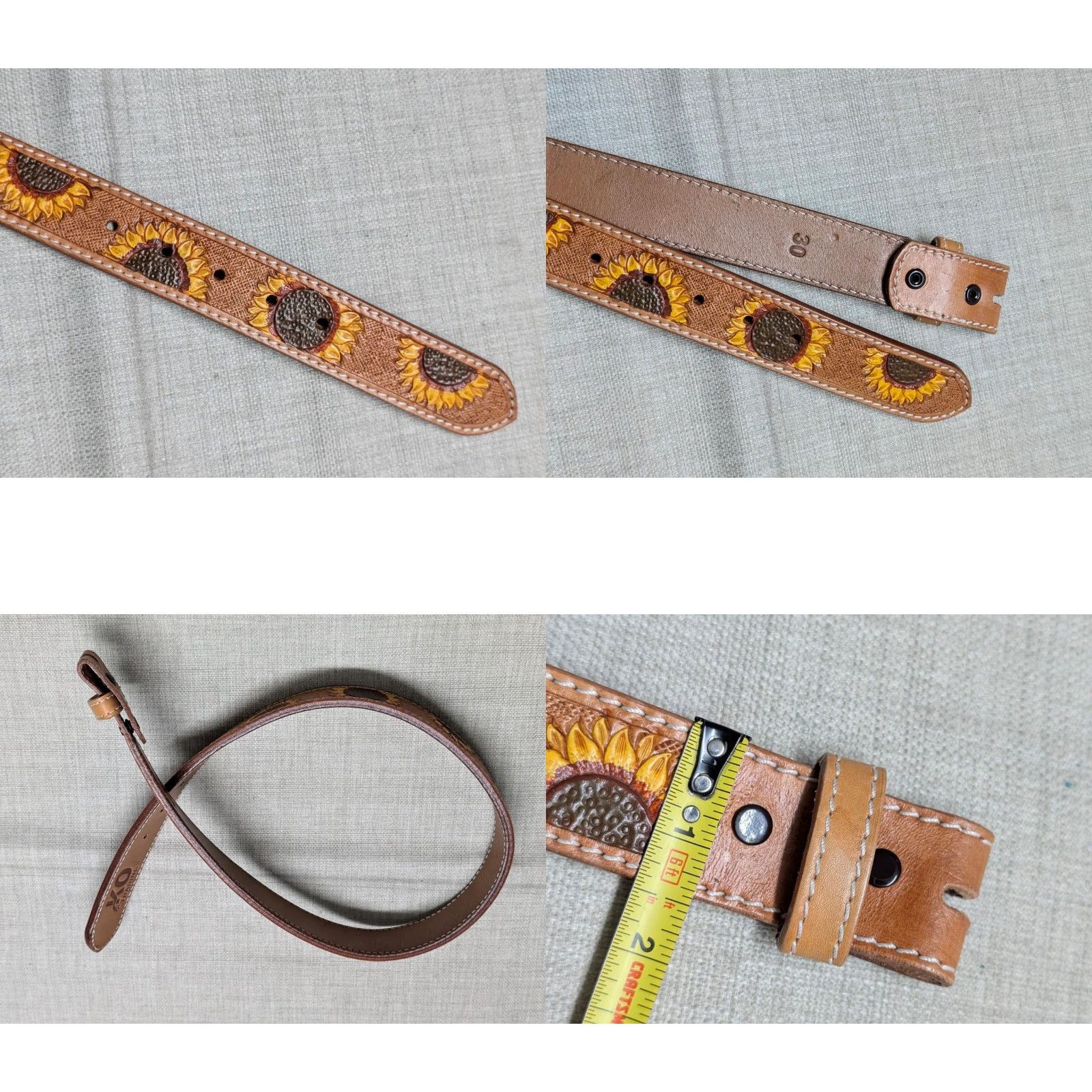 Vintage VINTAGE KO Trading Western Belt Sunflower Cowhide Leather 30 Brown Floral 1-1/2" Belt Men's Vintage Western Belt 30 Brown Sunflower KO Trading Mens Size 30 - 8 Thumbnail