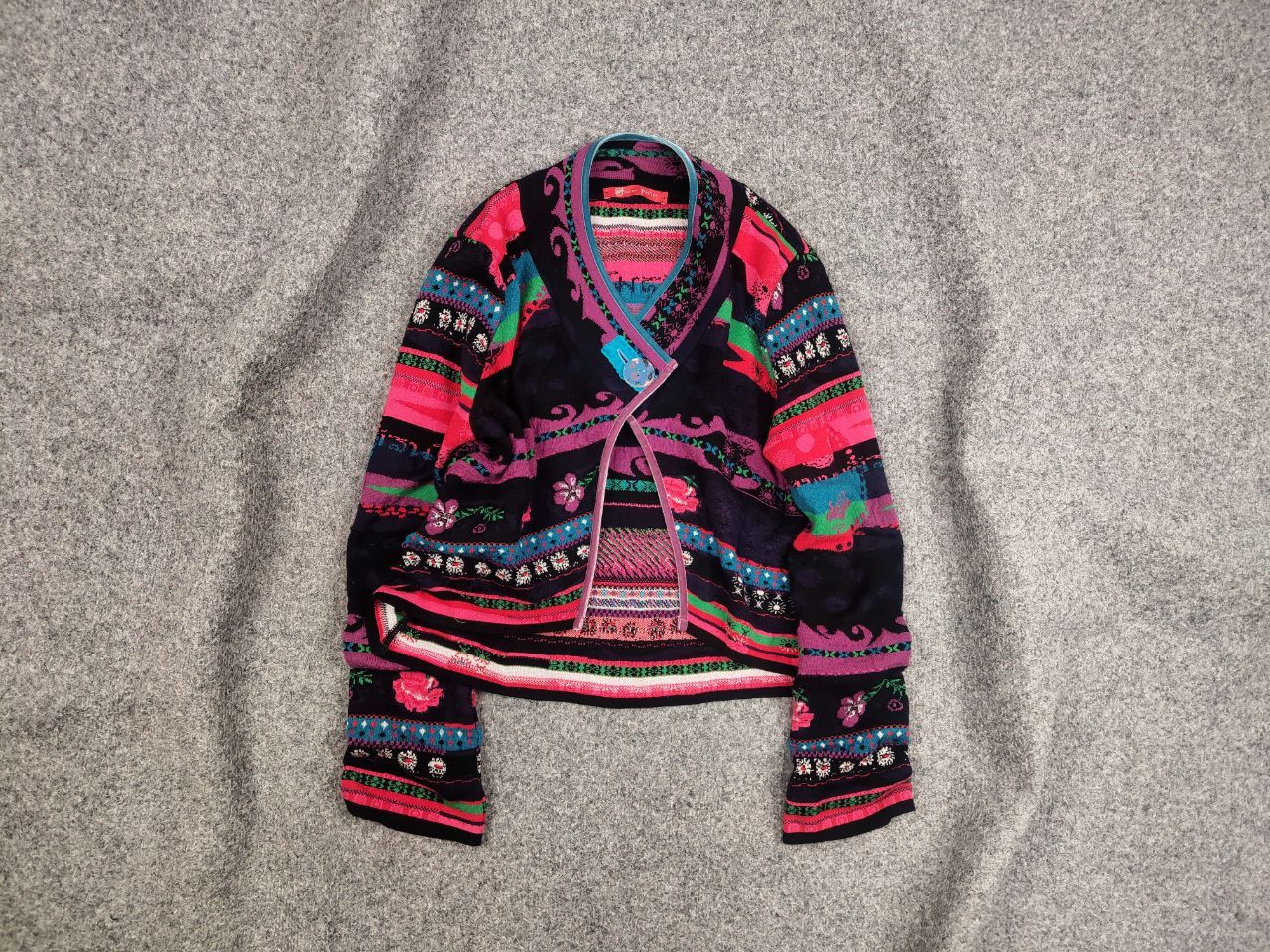 Designer Oliver Philips Floral pattern Merino wool Cropped Cardigan Size S / US 4 / IT 40 - 1 Thumbnail