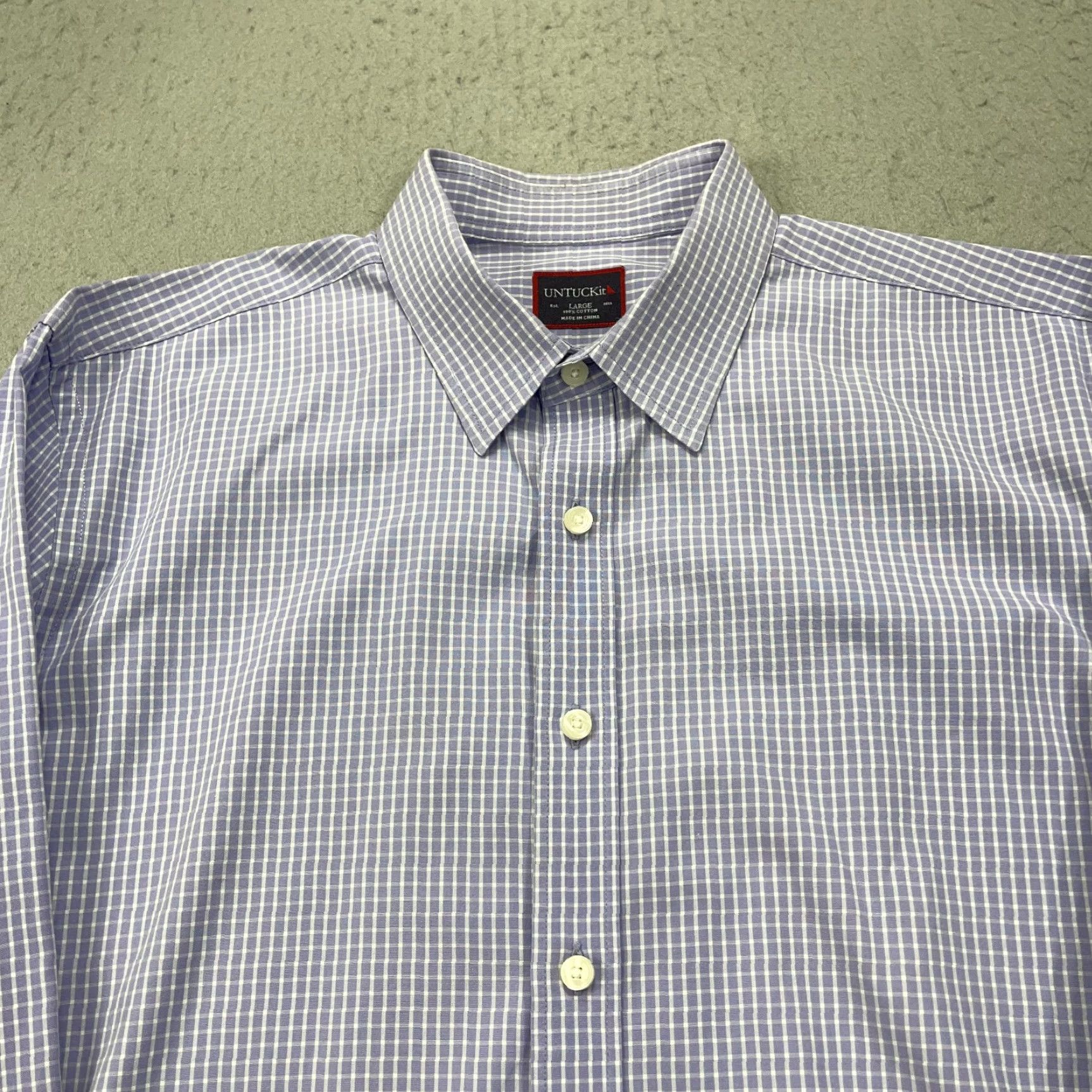 UNTUCKit UNTUCKit Shirt Mens L Purple White Check 100% Cotton Casual Office Work Prep Size US L / EU 52-54 / 3 - 2 Thumbnail