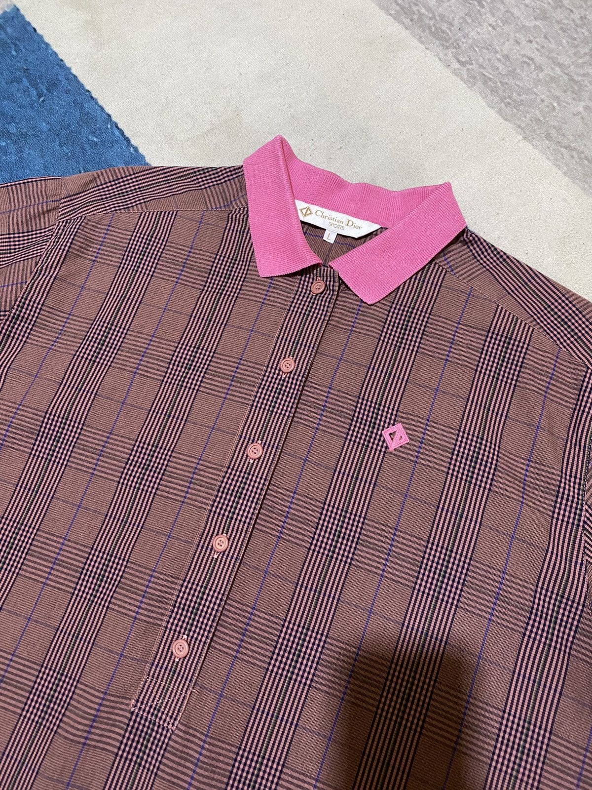 Dior Vintage Christian Dior Sports Half Button Checkered Shirt Size L / US 10 / IT 46 - 8 Thumbnail
