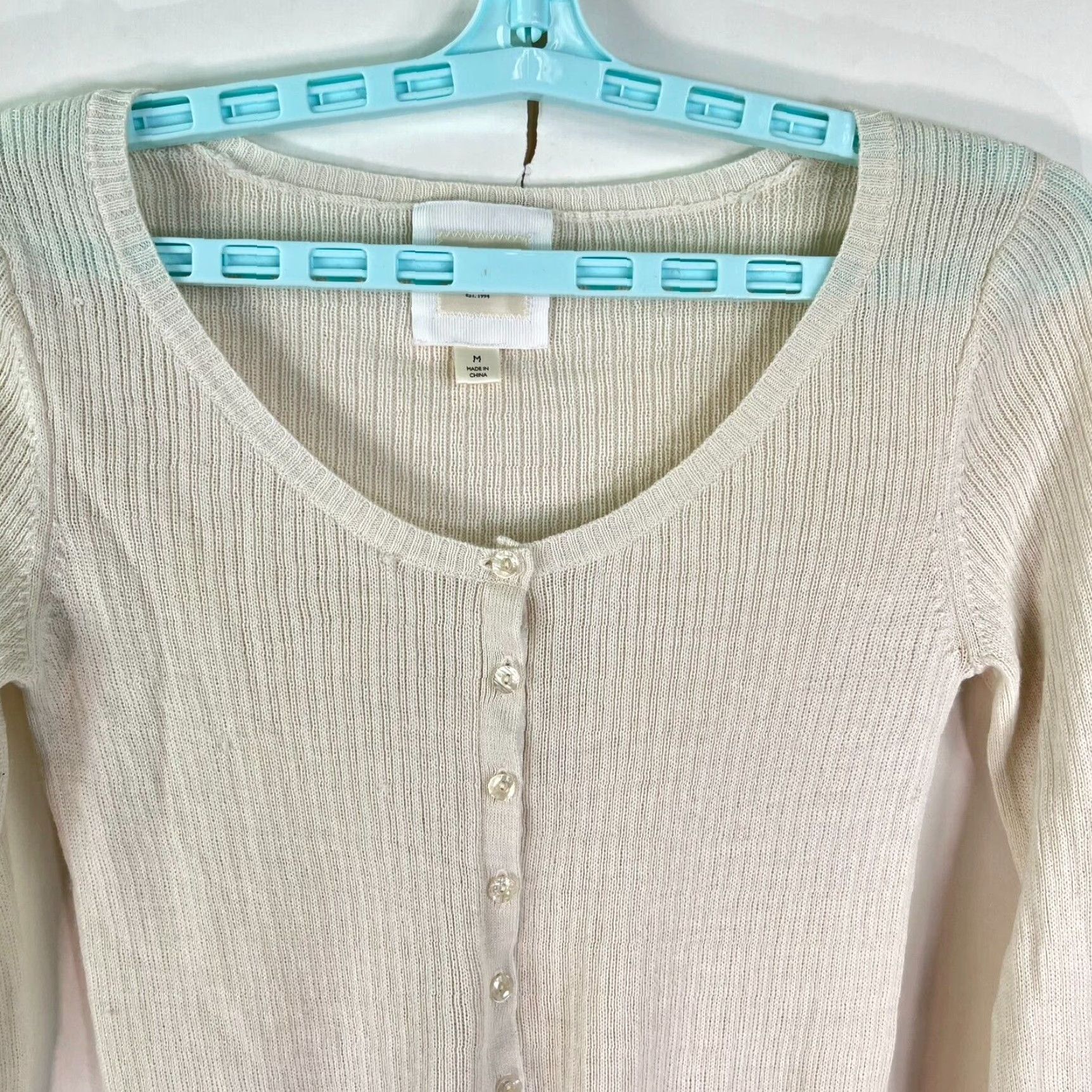 Old Navy Old Navy Women's Merino Wool Striped Long Sleeve Sweater Size M Ivory Button Front Dolman V-Neck Pullover Classic Bohemian Size M / US 6-8 / IT 42-44 - 2 Thumbnail
