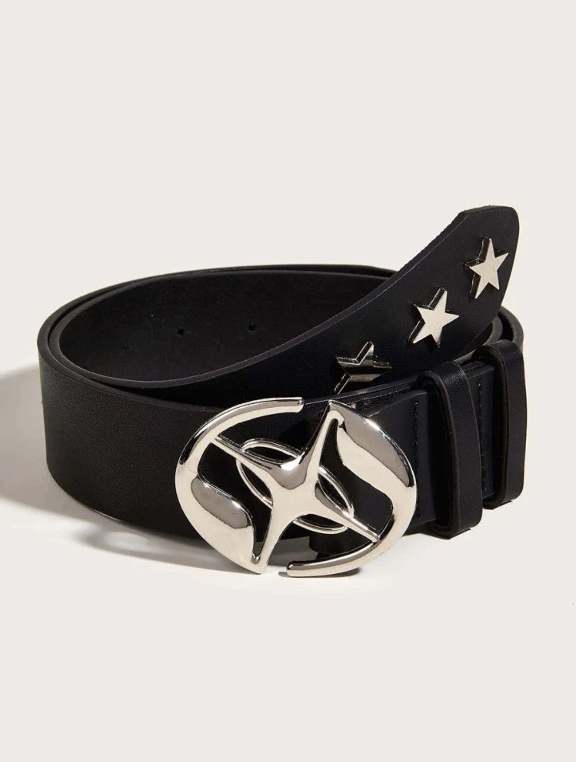 Japanese Brand Melting metal y2k star black Leather Belt Size ONE SIZE - 1 Thumbnail