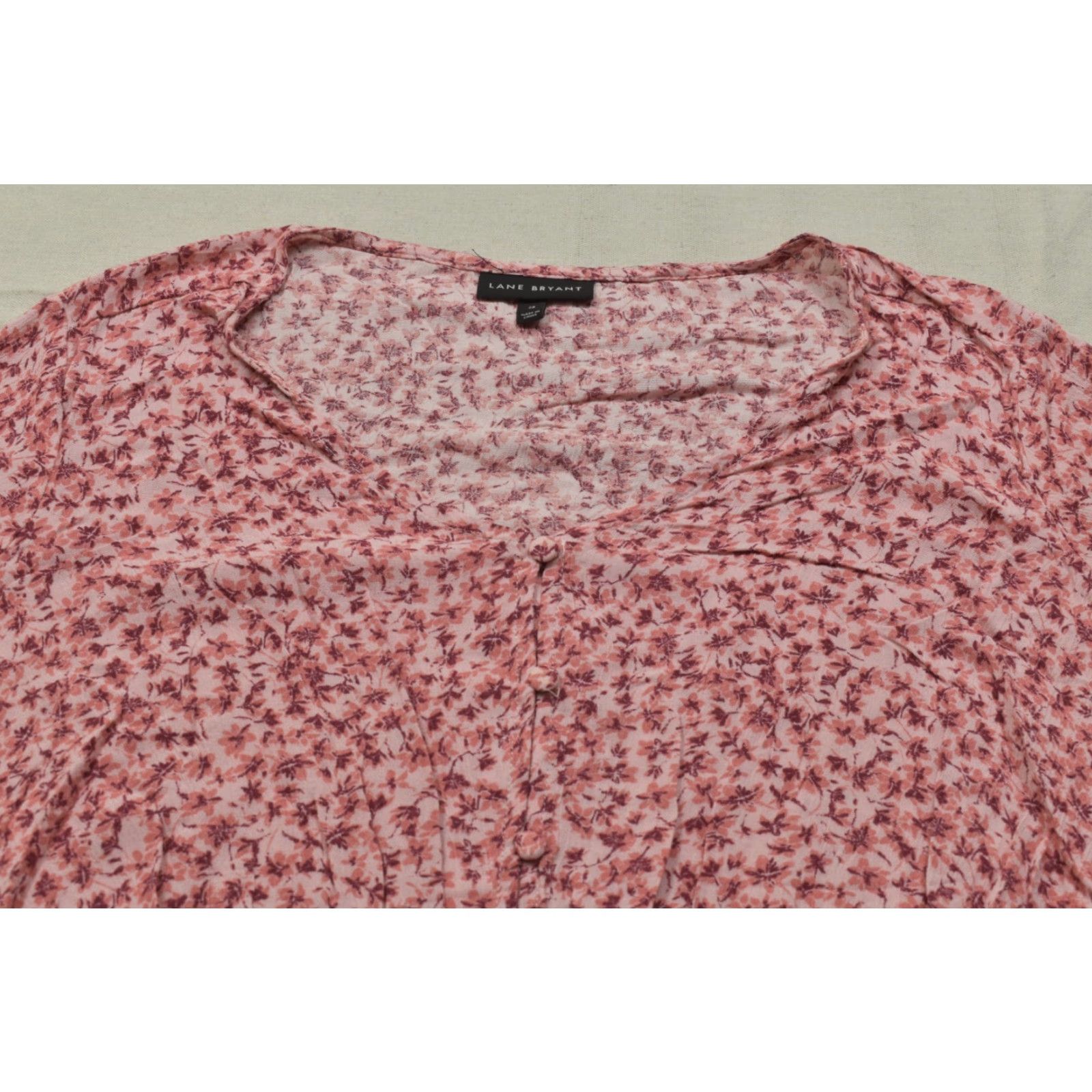 Vintage Lane Bryant Blouse Women 28 Plus Size Pink Floral Button Front V-Neck 100% Rayon 3/4 Sleeve Lightweight Regular Size 4XL / US 24-26 - 6 Thumbnail