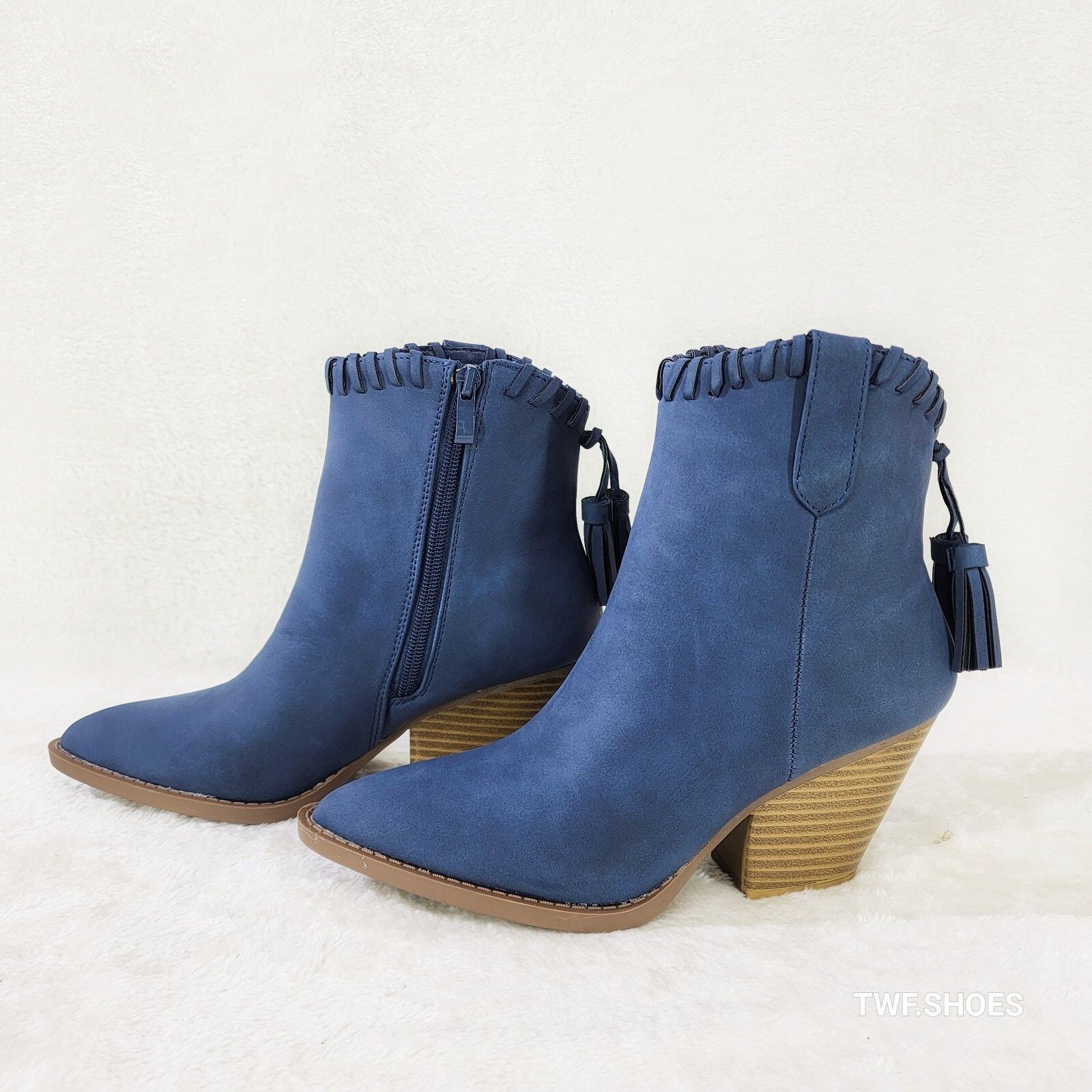 Other Fancy Tassle Navy Blue Cowgirl Country Western Ankle Boots ( Size US 9 / IT 39 - 1 Thumbnail