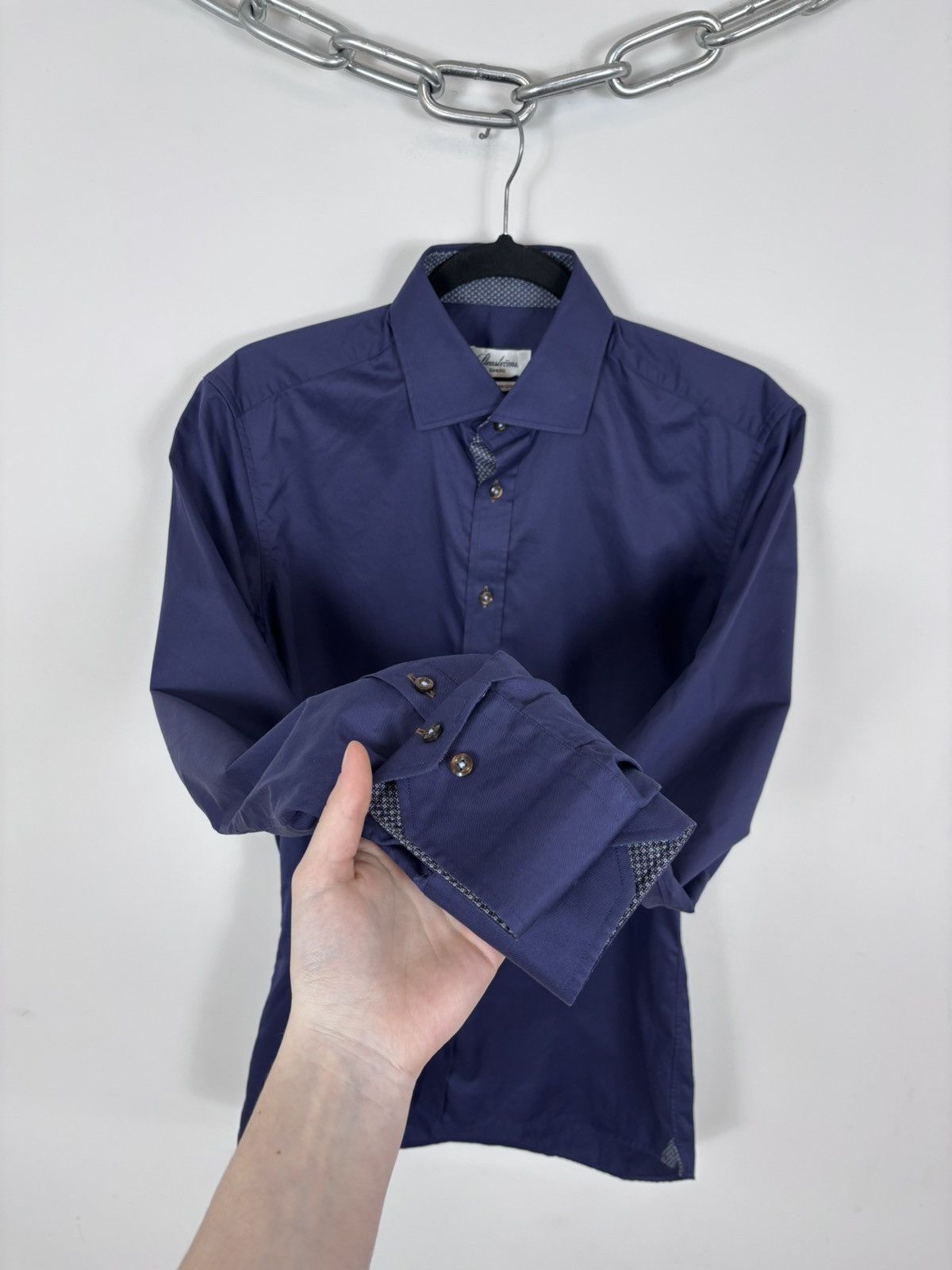 Strenstroms Stenstroms Men’s Slimline Navy Blue Dress Button Up Shirt Size US M / EU 48-50 / 2 - 6 Thumbnail