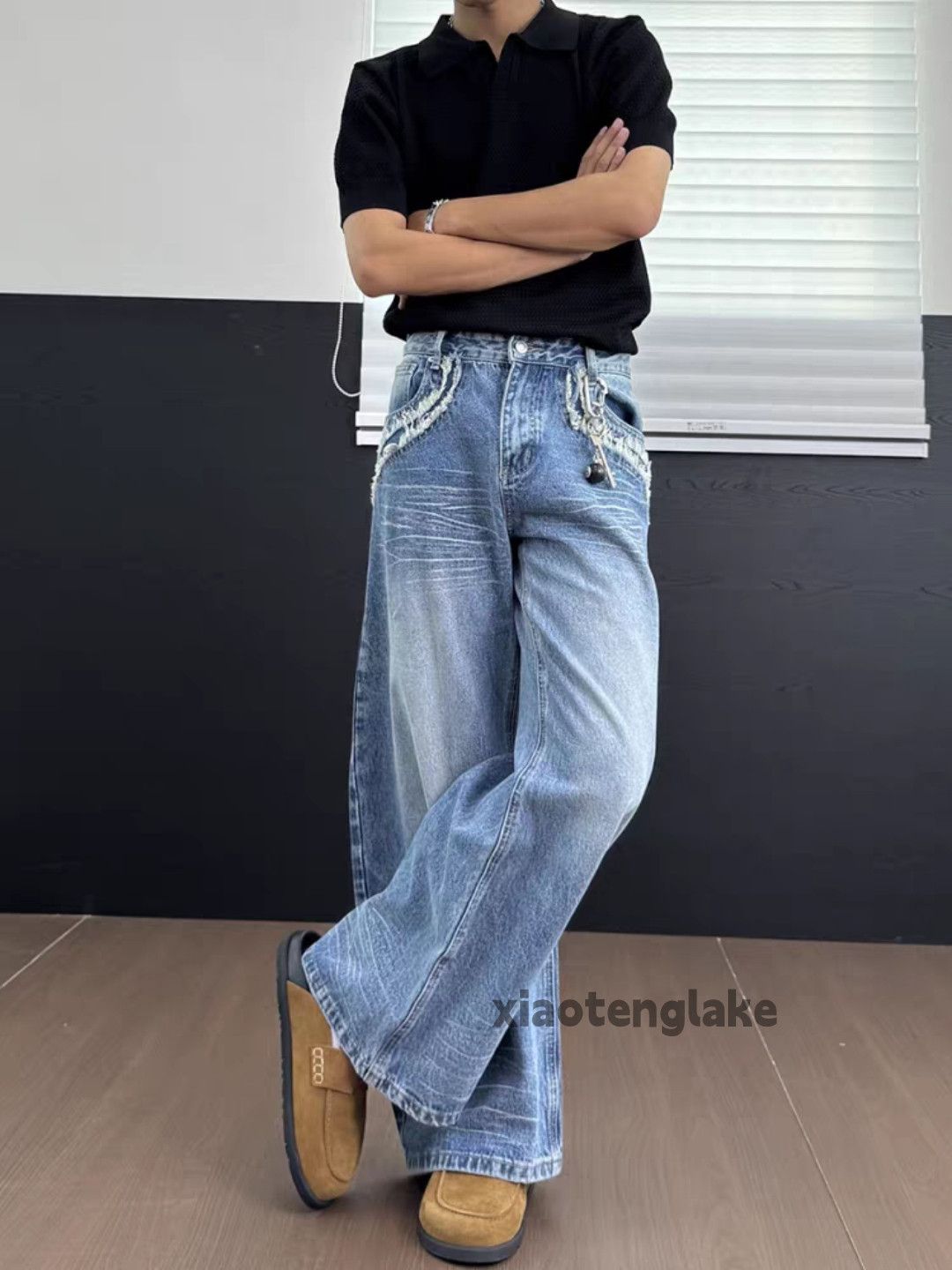 Jean Custom washed faded punk grunge baggy hiphop jeans Size US 31 - 10 Thumbnail