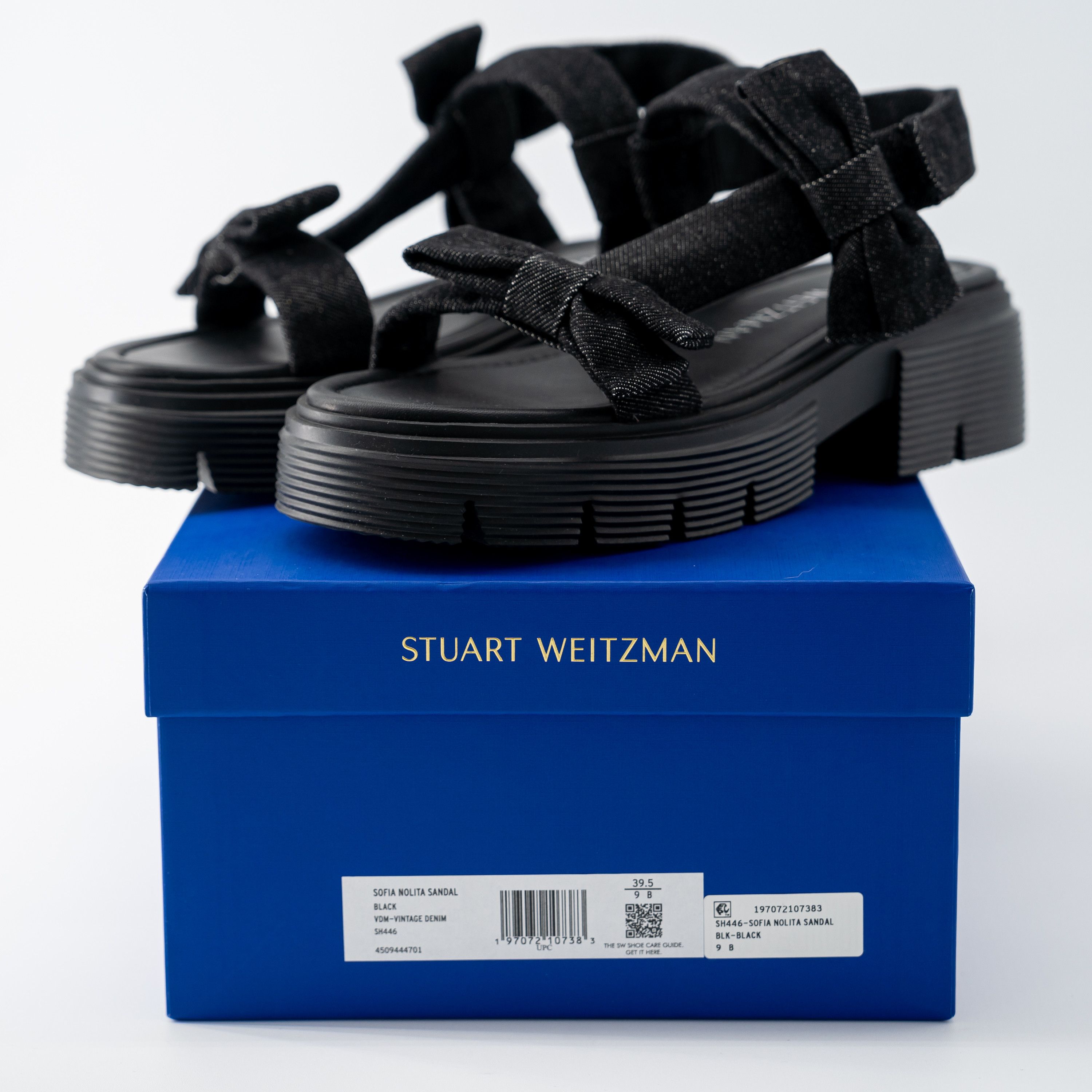 Stuart Weitzman 9 - Stuart Weitzman Sofia Nolita Lug Sole Sandal Black Bow Size US 9 / IT 39 - 9 Thumbnail