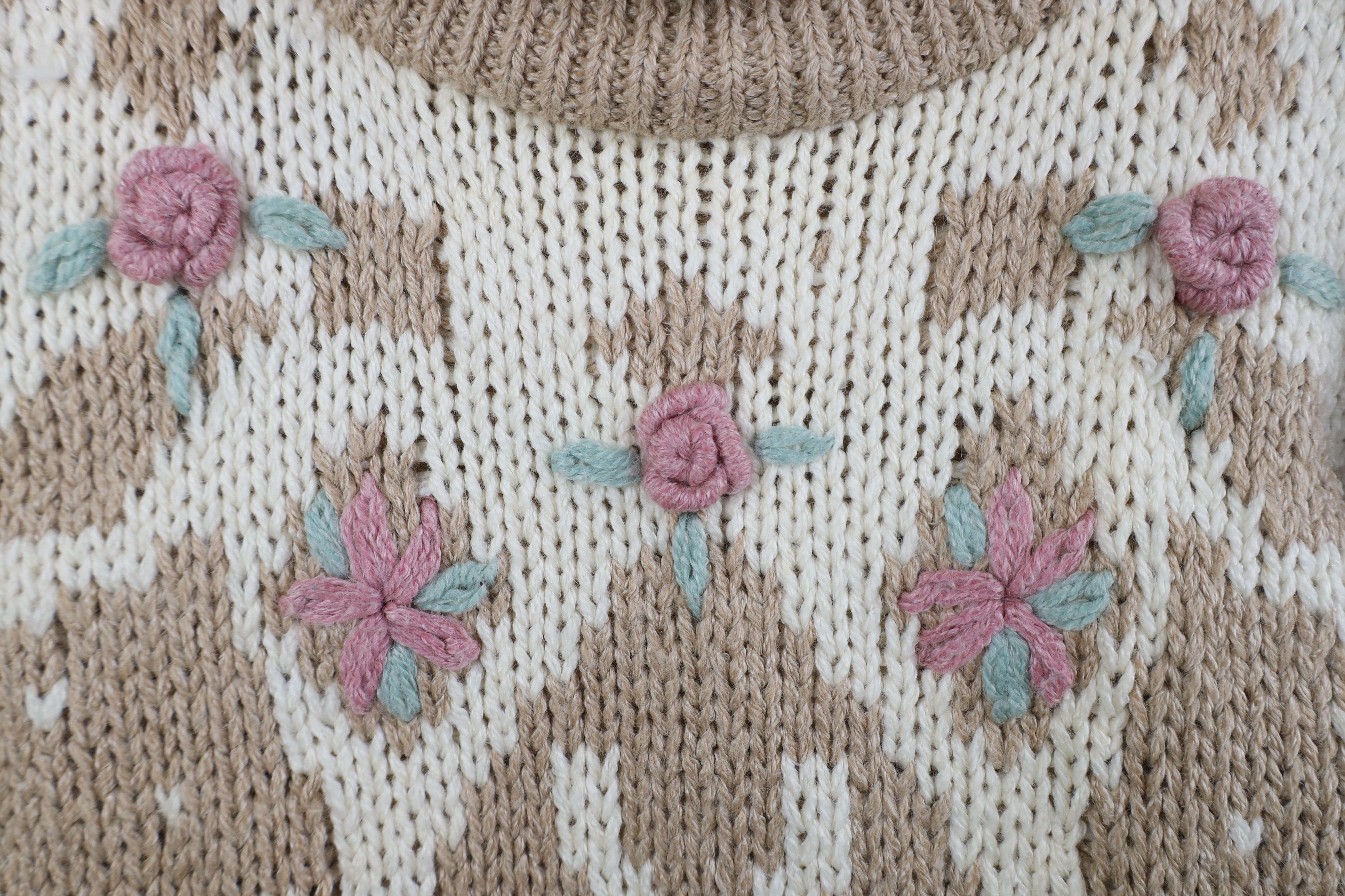 Vintage Vintage 90s Streetwear Hand Knit Flower Turtleneck Sweater Size M / US 6-8 / IT 42-44 - 4 Thumbnail