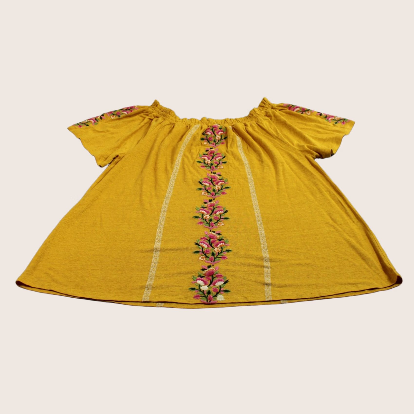 Vintage Sundance Women Shirt Small Yellow Embroidered Off Shoulder Tunic Boho Floral Size S / US 4 / IT 40 - 1 Thumbnail