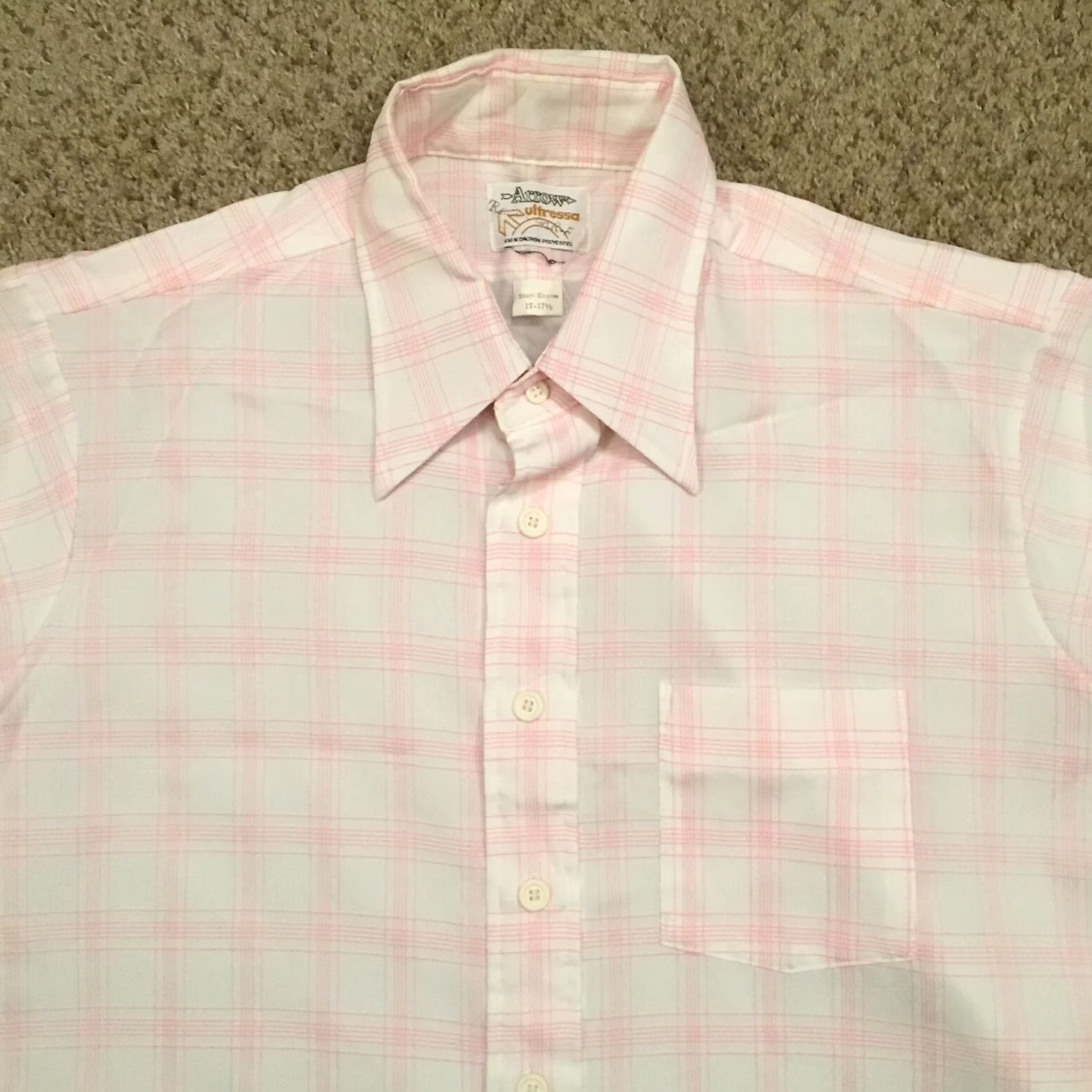 Arrow Arrow Shirt Mens 17.5 Pink Plaid Short Sleeve Button Up Size US XXL / EU 58 / 5 - 3 Thumbnail