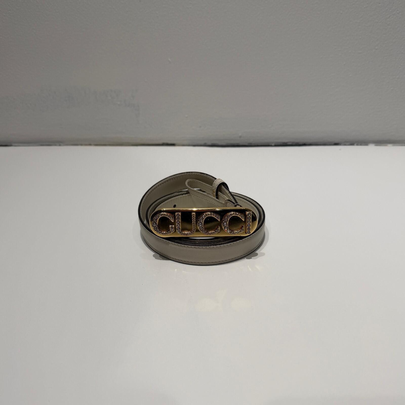Gucci Gucci Calfskin Crystal Logo Thin Belt Size ONE SIZE - 4 Thumbnail