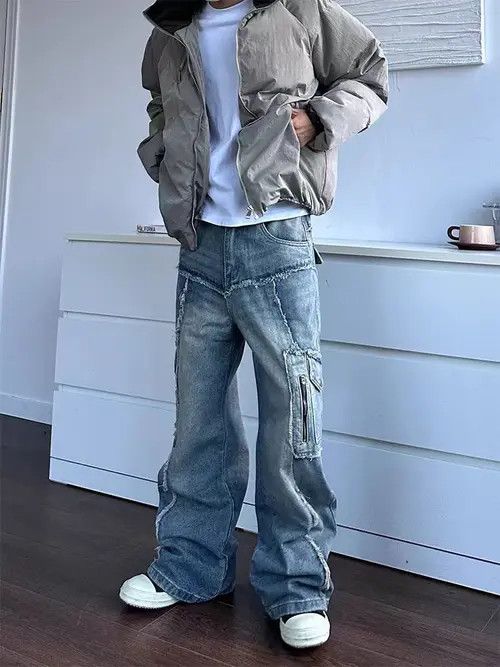 VIBE Vintage street washed and distressed patchwork work jeans Size US 32 / EU 48 - 1 Thumbnail