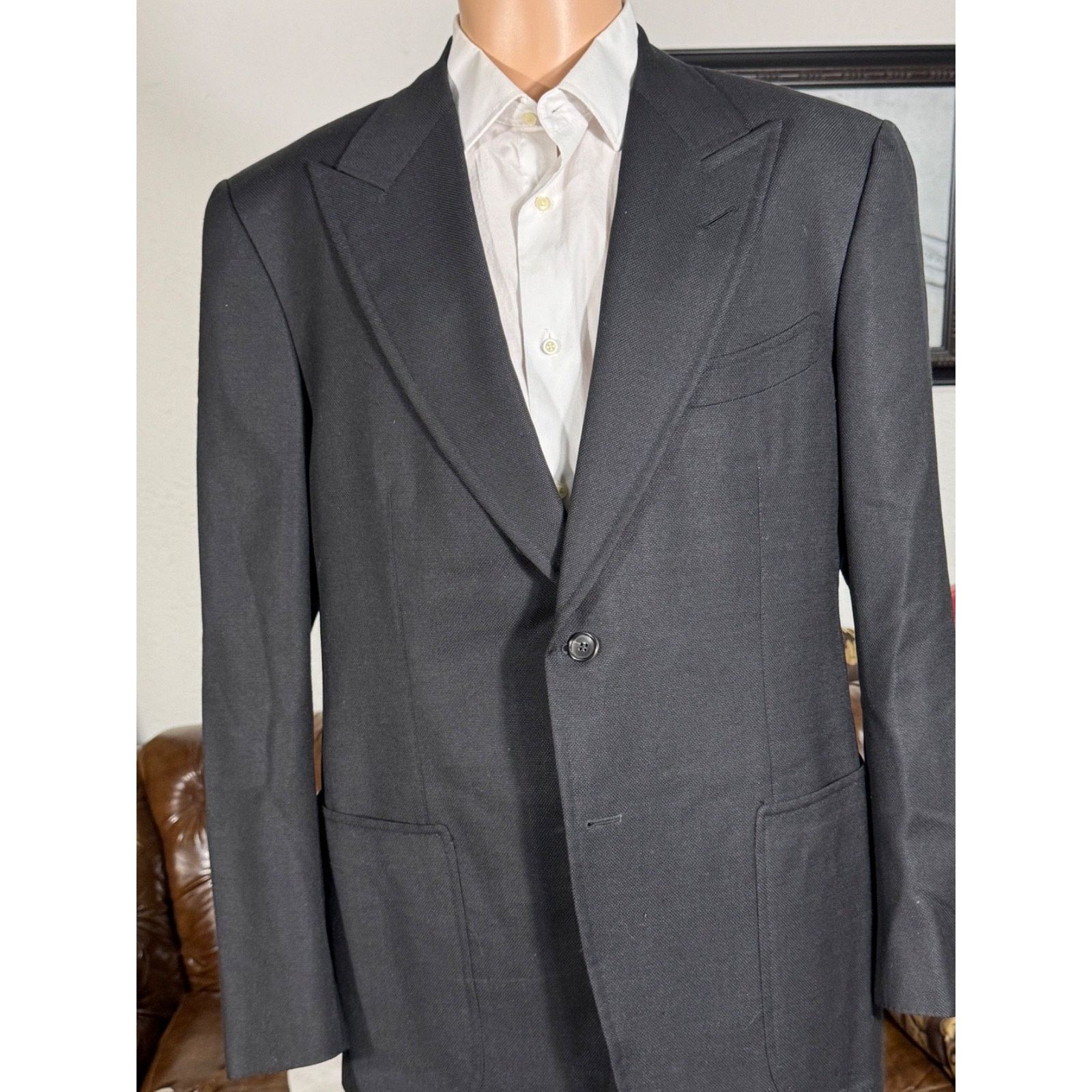 Tom Ford Tom Ford Black Mohair Silk Peak Lapel Textured Blazer 44R Size 44R - 1 Thumbnail