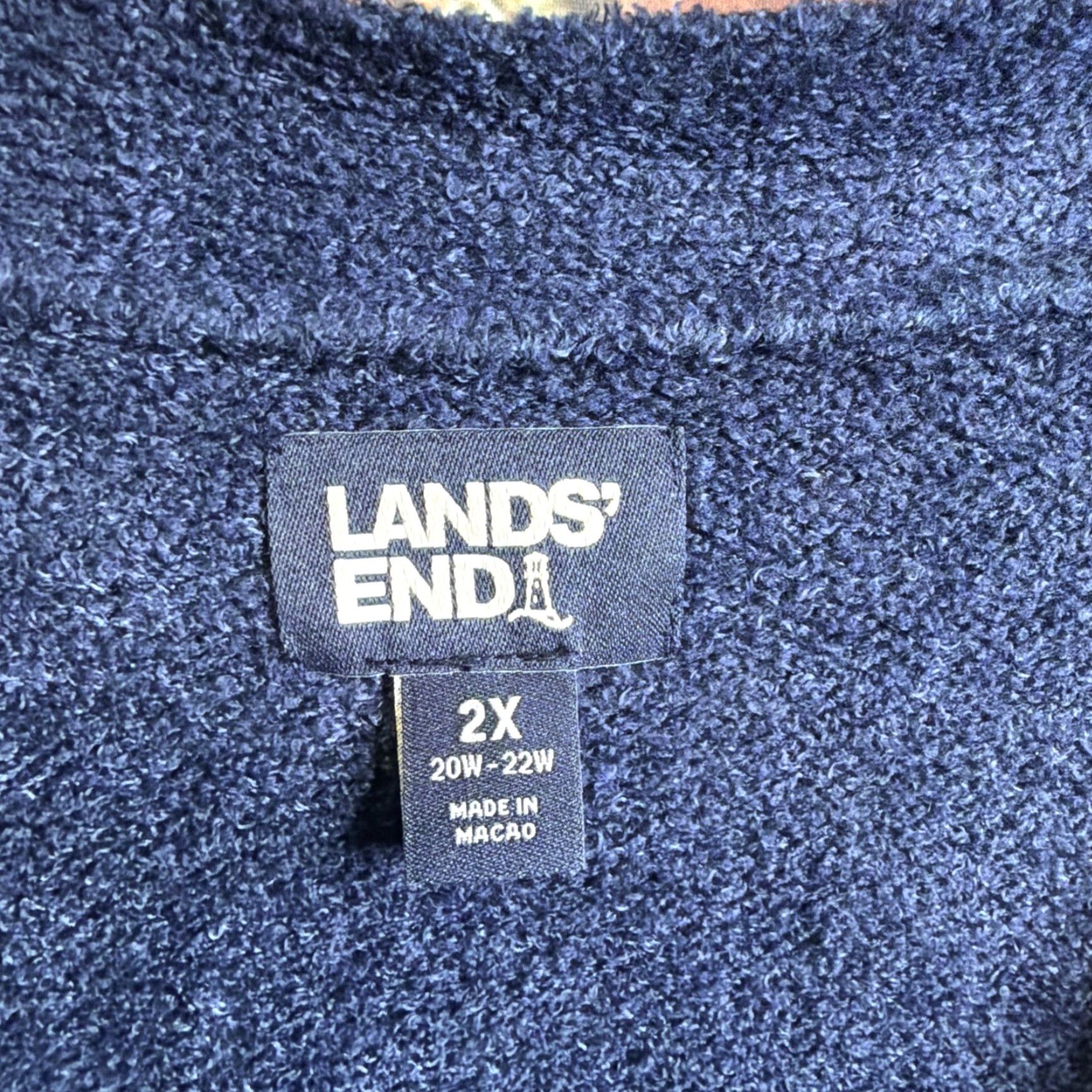Lands' End Lands End Lands' End Womens V-Neck Blue Cardigan Sweater 2X Button Up Plus Size Cardigan Womens V-Neck Blue 2X Plus Size Pockets 100% Cotton Size XXL / US 16-18 / IT 52-54 - 2 Thumbnail