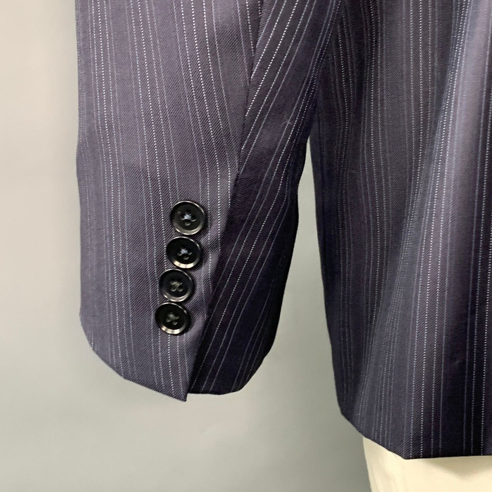 Isaia ISAIA 42R Navy Grey Pinstripe Wool Notch Lapel Sport Coat Size 42R - 5 Thumbnail