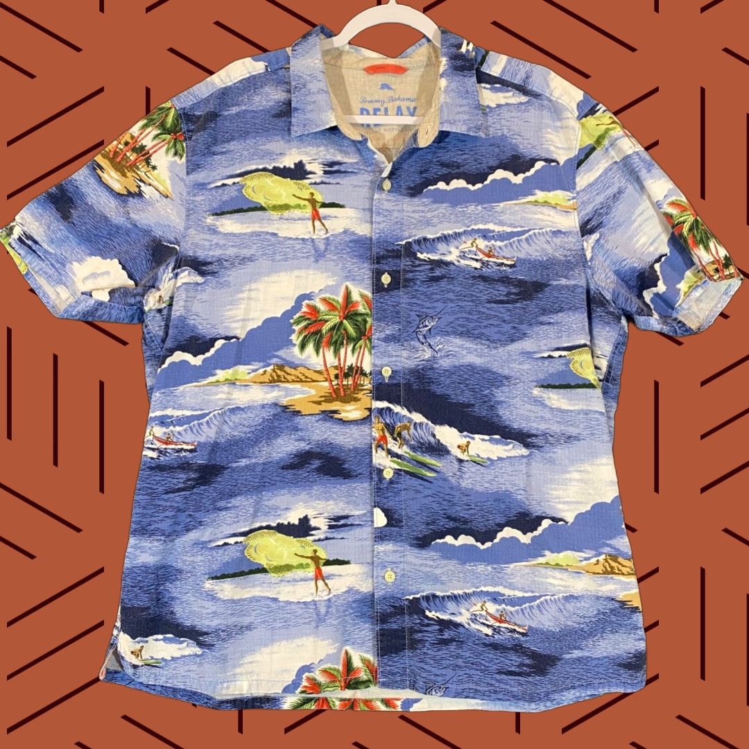 Tommy Bahama Tommy Bahama Shirt Mens XL Blue Hawaiian Button-Up Shirt S/S Lyocell Tencel Beach Hawaiian Casual Travel Size US XL / EU 56 / 4 - 1 Thumbnail