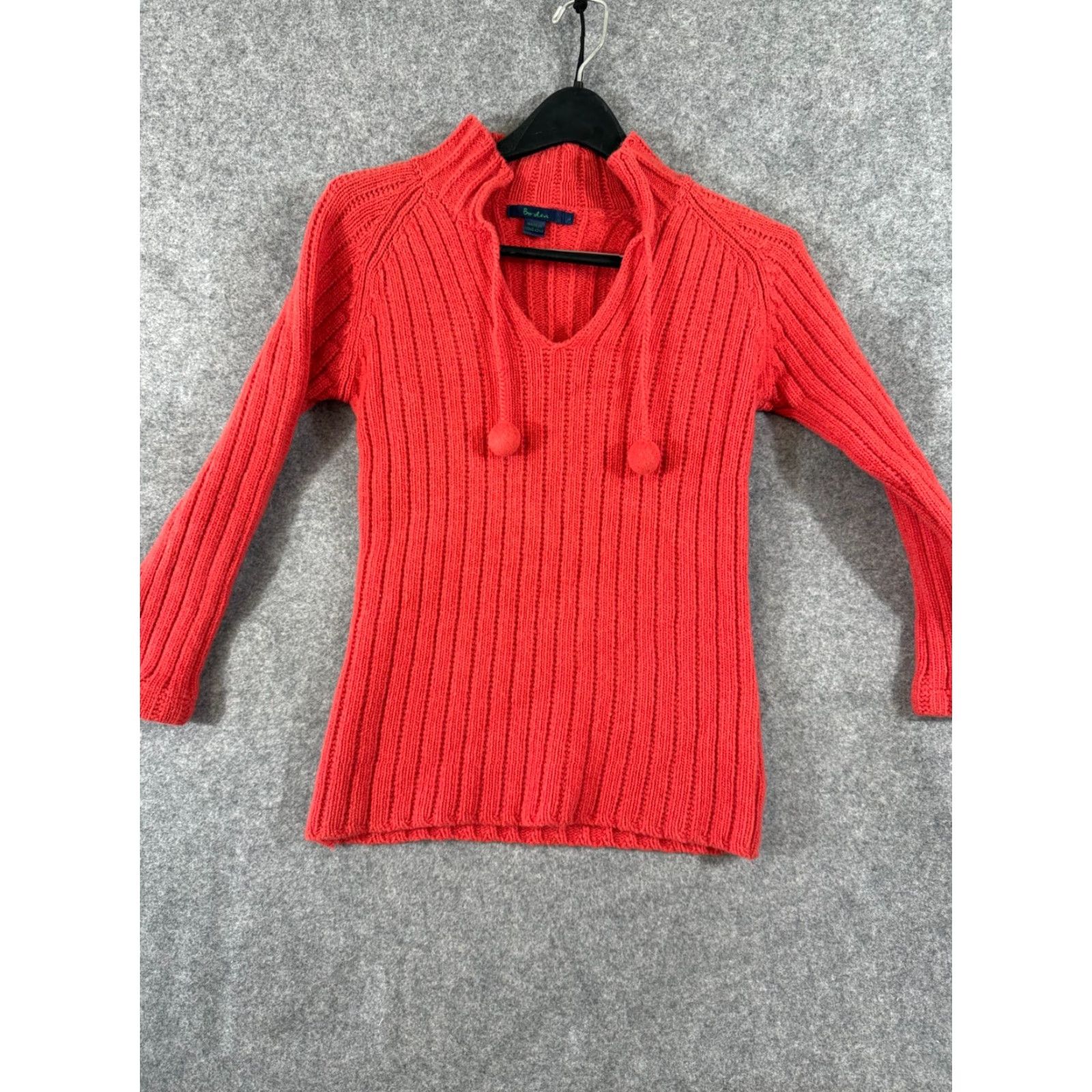 Boden Boden Sweater Womens M Red Raglan Sleeve Ribbed Knit Tie Neck Pom Pom Vintage Sweater Pullover Winter Womens M Red Raglan Sleeve Size M / US 6-8 / IT 42-44 - 3 Thumbnail