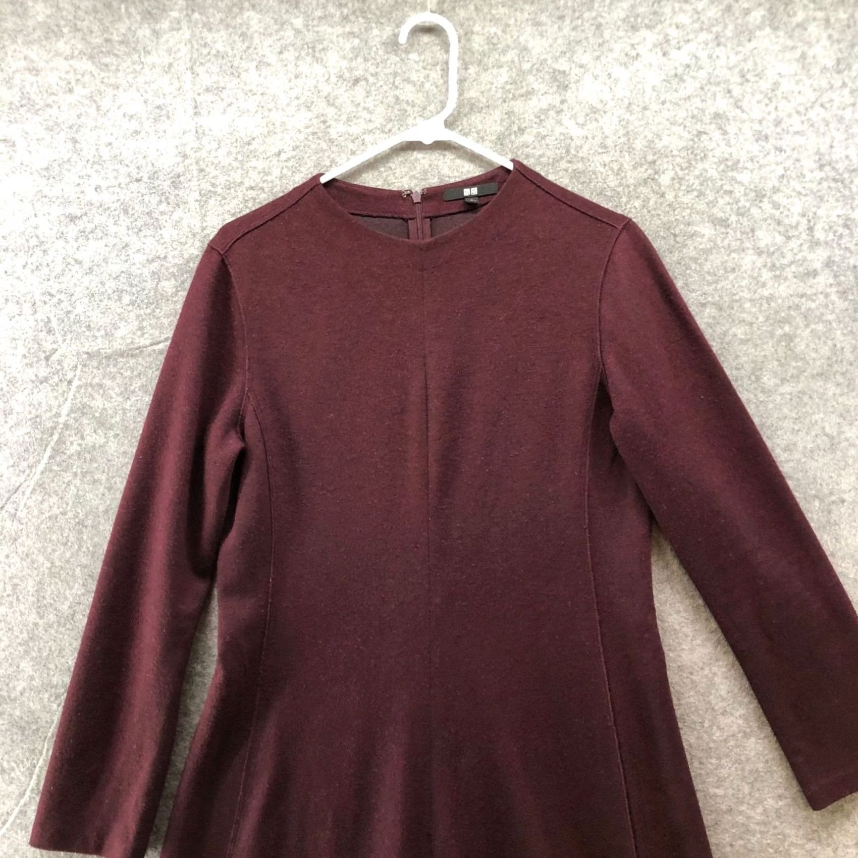 Uniqlo Uniqlo Wool Blend Midi Dress Size L Burgundy A-Line Long Sleeve Womens Size L / US 10 / IT 46 - 3 Thumbnail